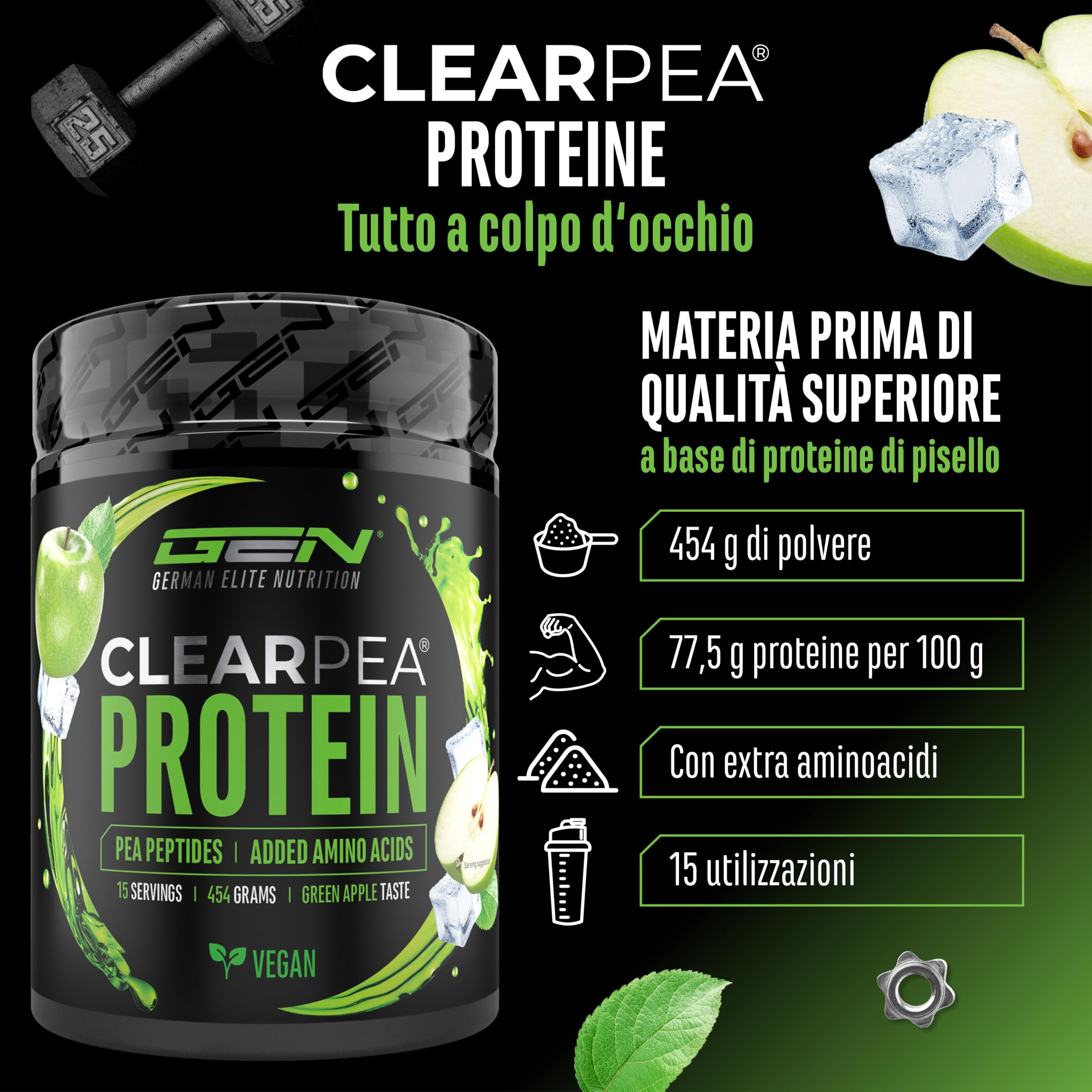 Elite Plant Protein ClearPea® proteine vegane 454 g mela verde chiare