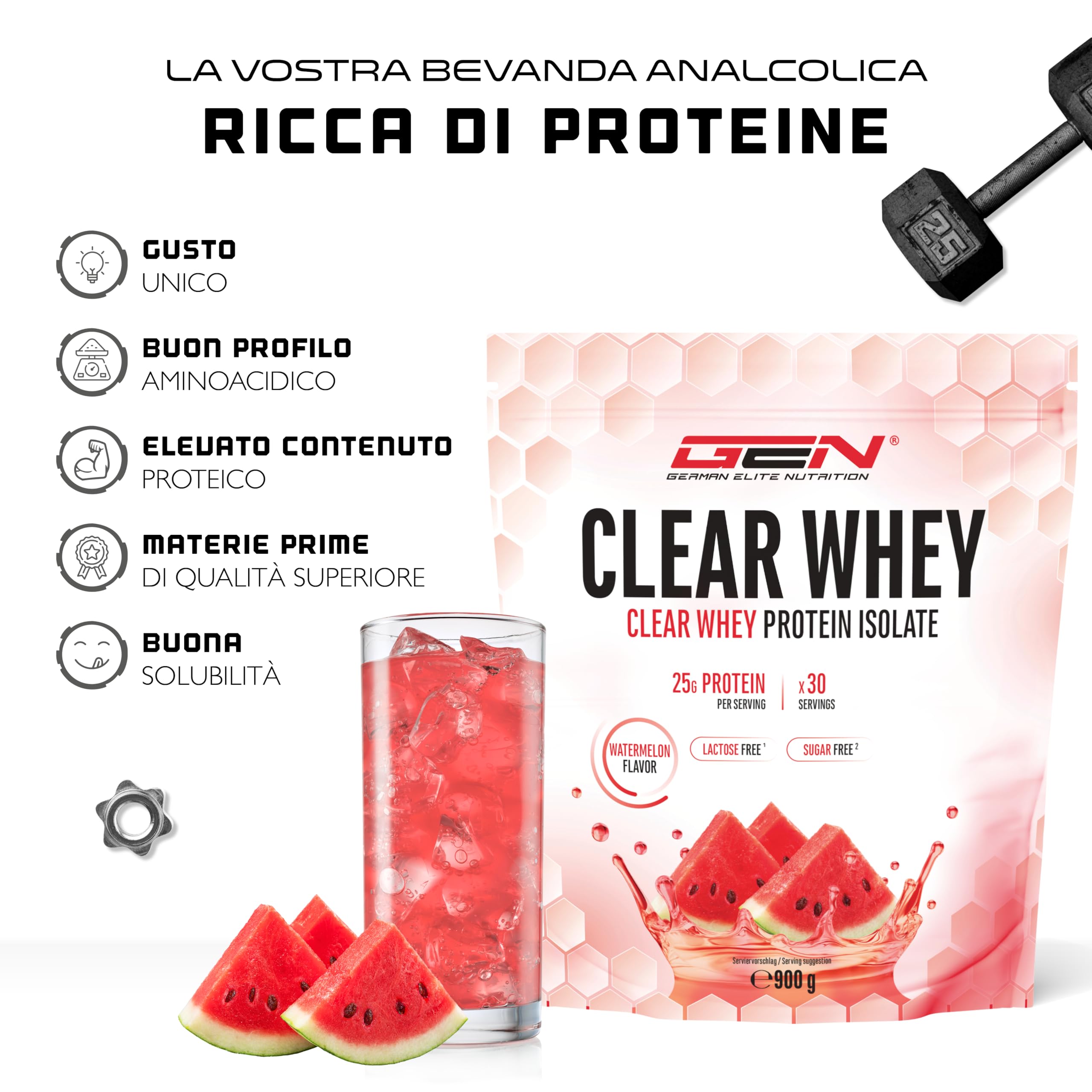 Elite Clear Whey Isolate Protein Shake 900 g Anguria senza lattosio