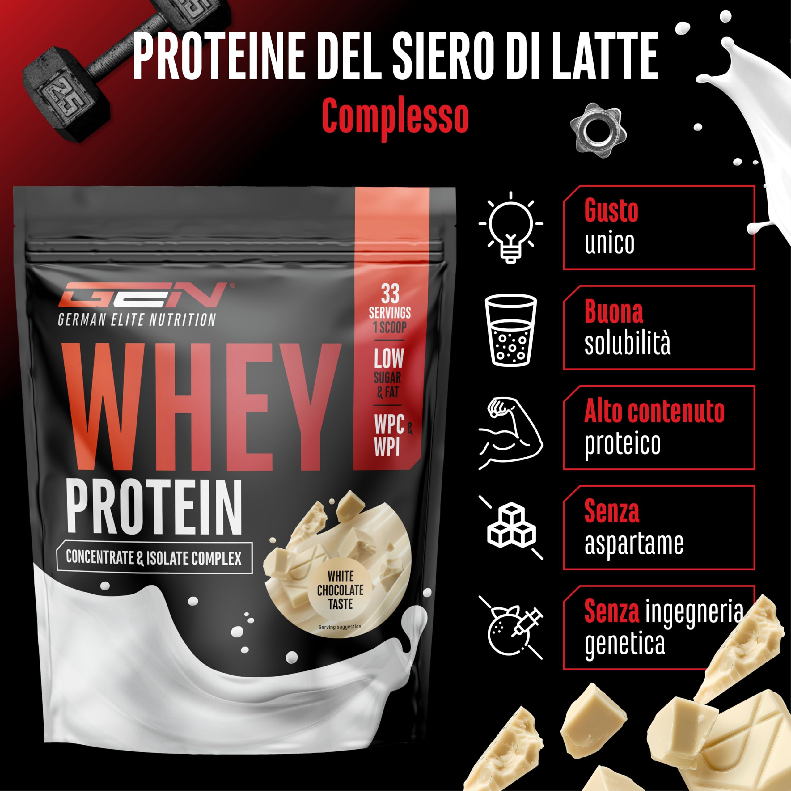 Elite Whey Protein Whey Protein Complex proteine in polvere 1000 g cioccolato bianco