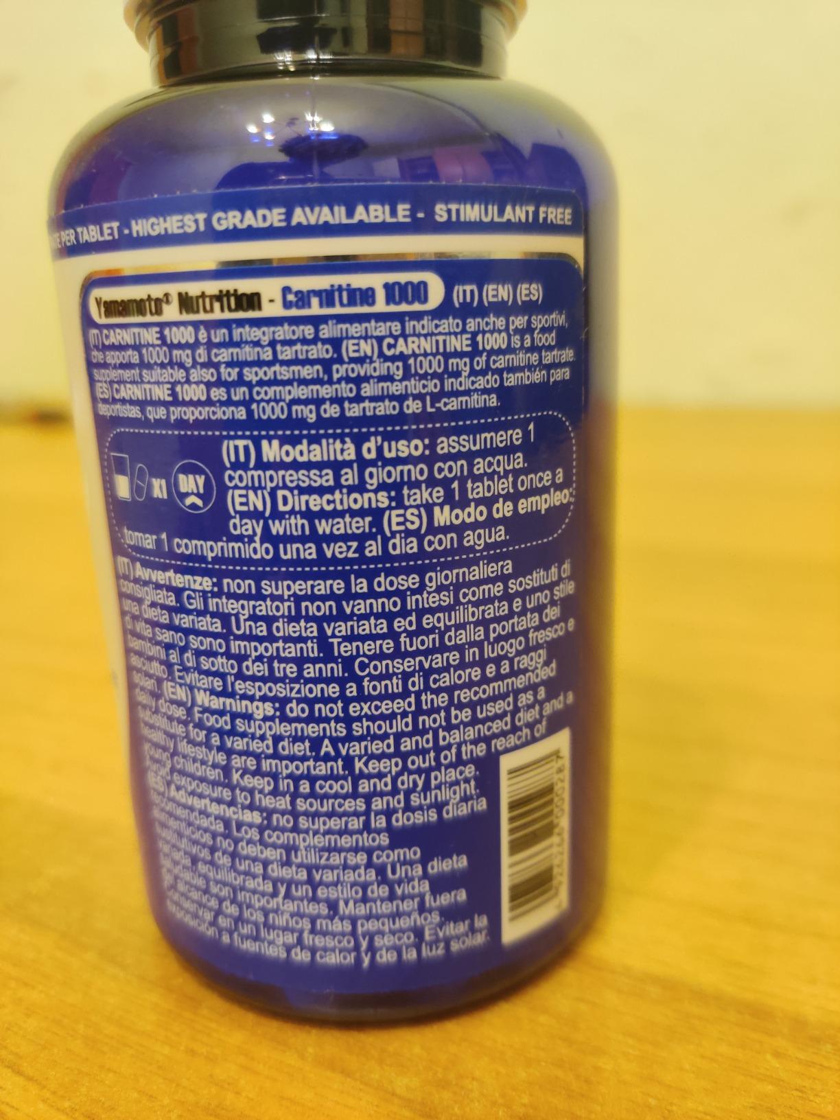 YAMAMOTO Aminoacidi e BCAAs Carnitine 1000 integratore carnitina 90 compresse 1000 mg