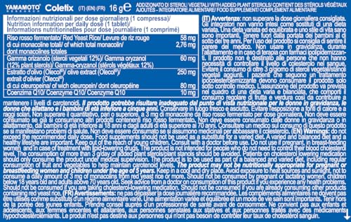 YAMAMOTO Omega-3 e Cuore e Circolazione RESEARCH Coletix New Formula integratore colesterolo 30 compresse riso rosso fermentato