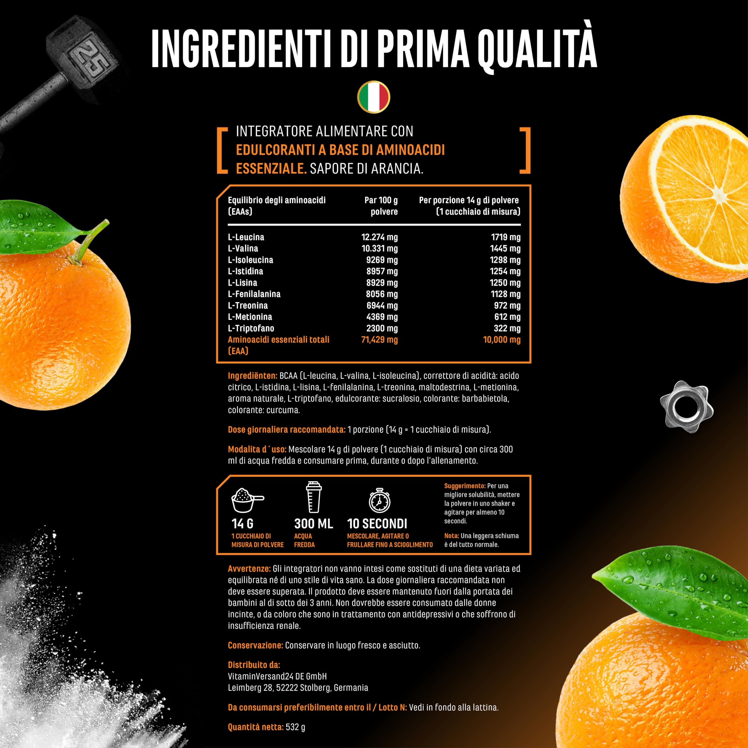 Elite EAA & BCAA EAA Formula Human Code polvere 532 g succo d’arancia vegana