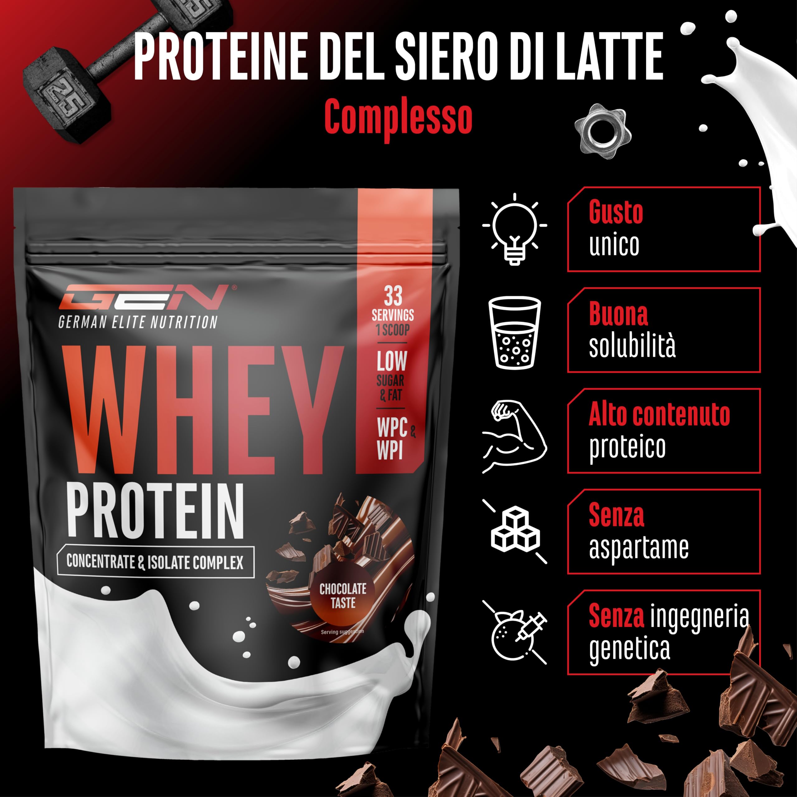 Elite Whey Protein Whey Proteine Complesso proteine 1000 g cioccolato con isolato