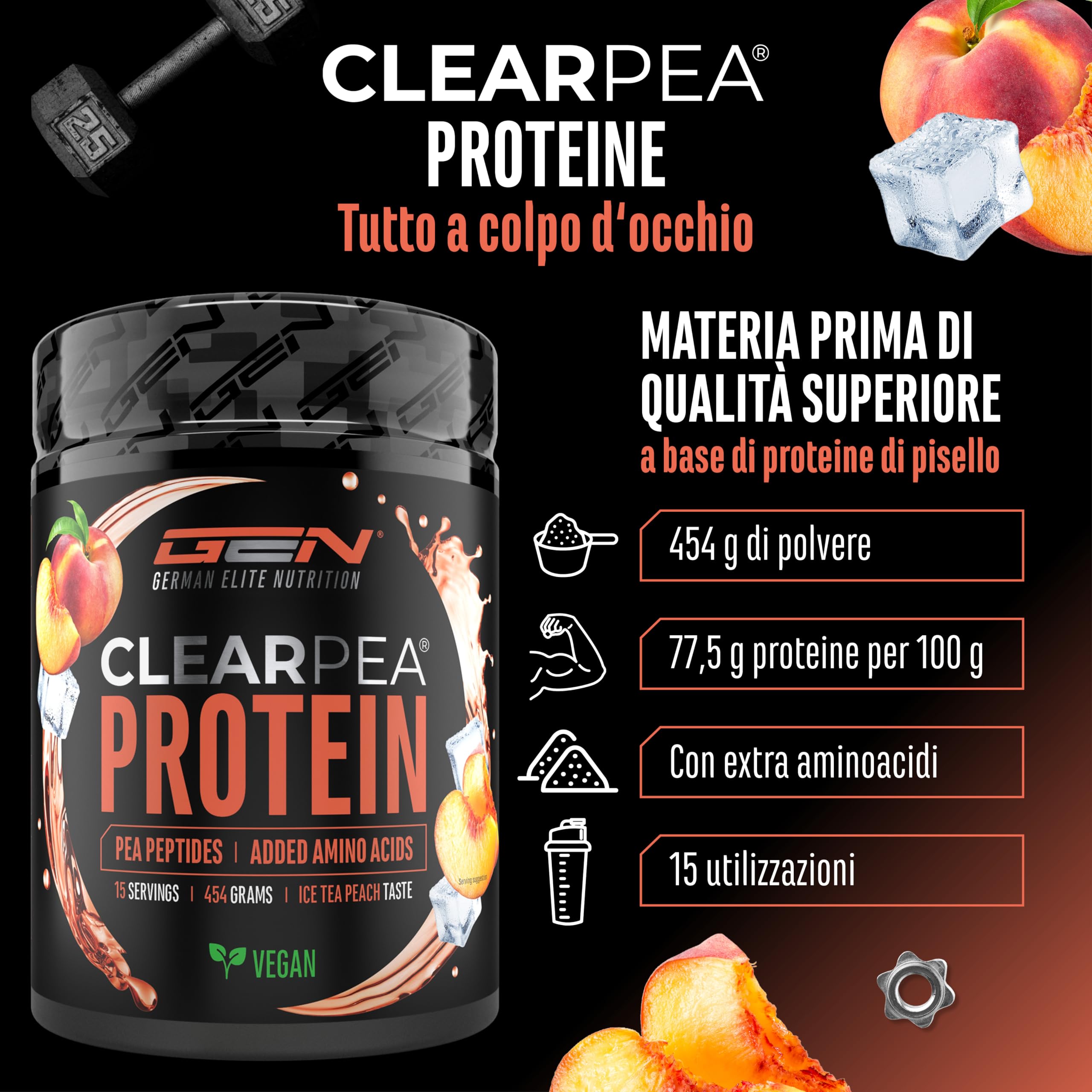 Elite Plant Protein ClearPea proteine vegane in polvere 454 g tè freddo alla pesca