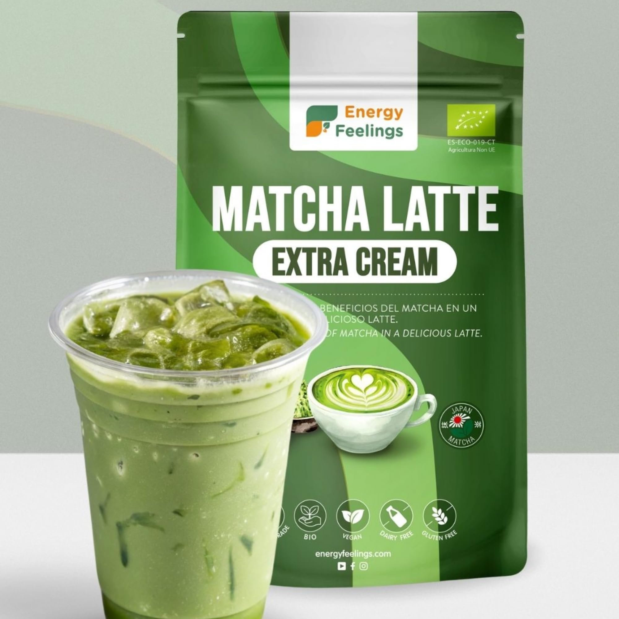 Energy Feelings Batidos Saludables Matcha Latte in Polvere Bio Extra Cream 500 g tè matcha giapponese