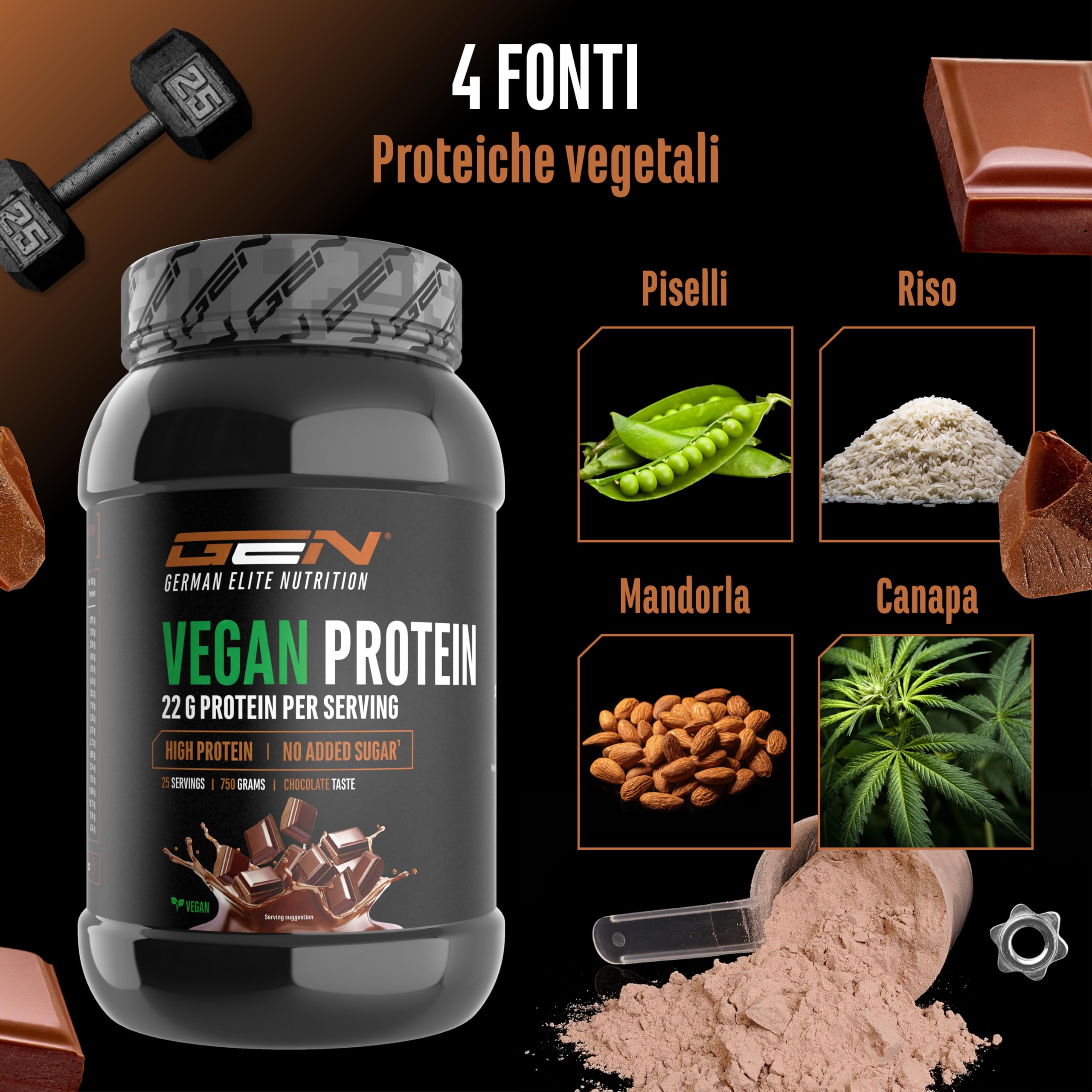 Elite Plant Protein Vegan Proteine in Polvere Cioccolato 750 g senza soia