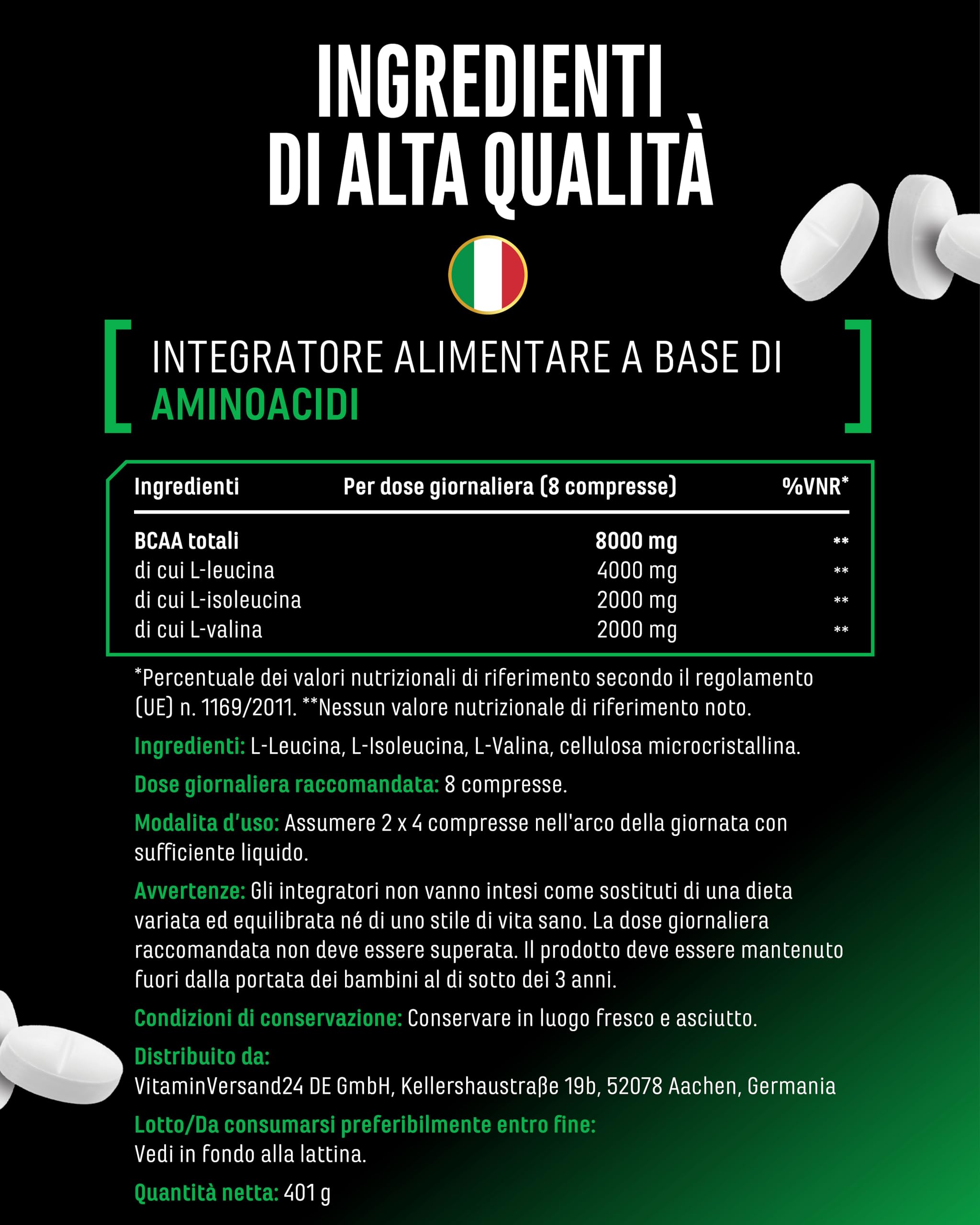 Elite EAA & BCAA BCAA Ultra Tabs compresse vegane 365, rapporto 2:1:1