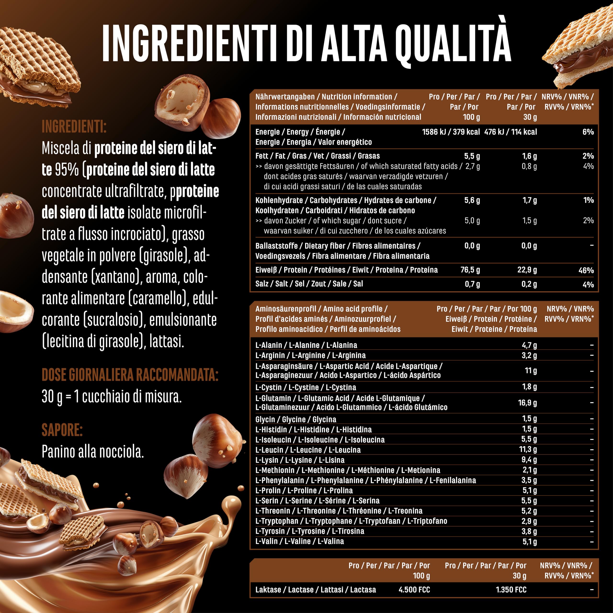 Elite Whey Protein Whey Protein in Polvere Panino alla Nocciola 1000 g con isolato