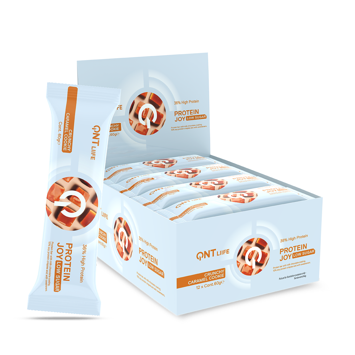 QNT Protein Bars Protein Joy Bar barretta proteica 12 x 60 g Crunchy Caramel Cookie a basso zucchero