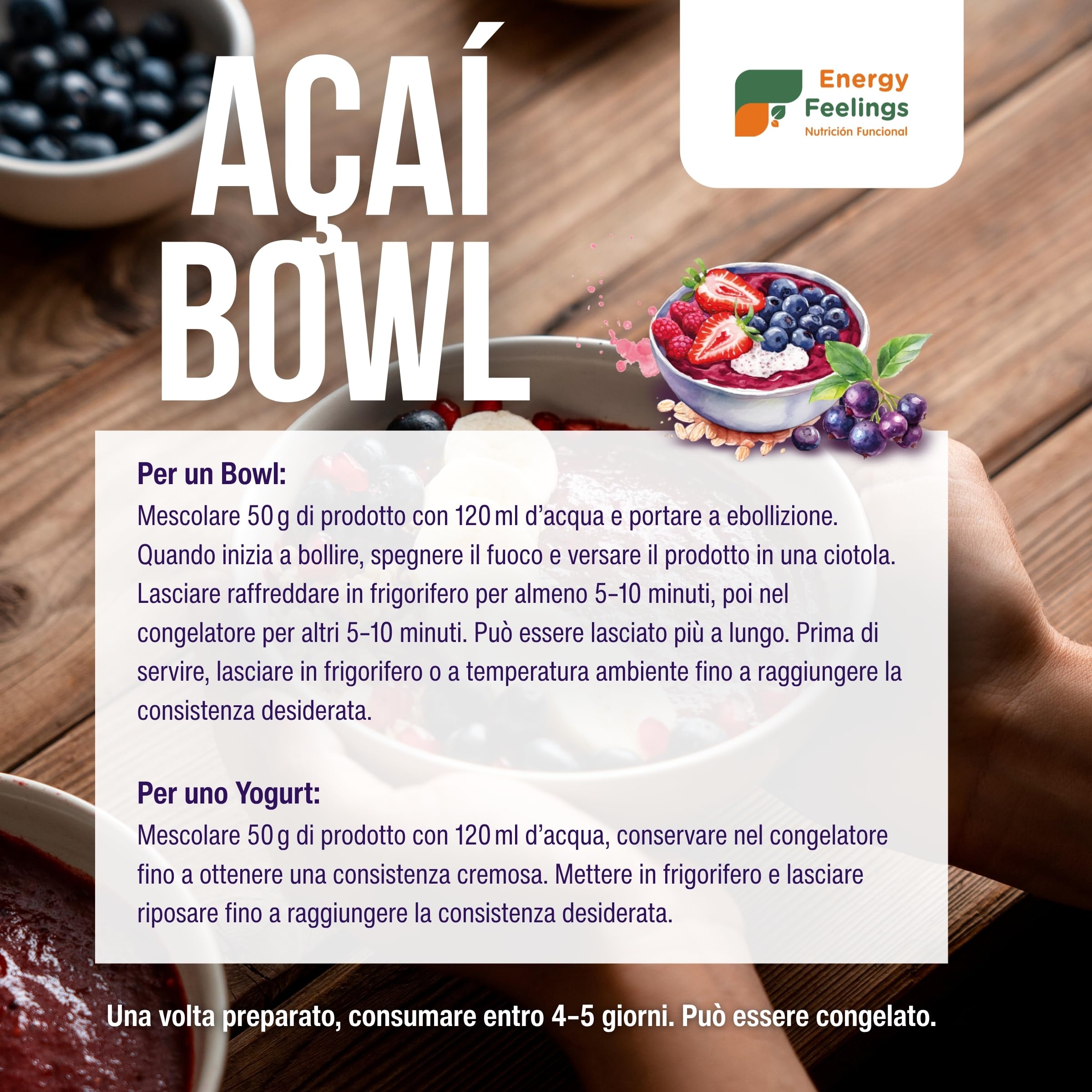 Energy Feelings Preparato per Açaí Bowl Bio 500 g con avena e cocco