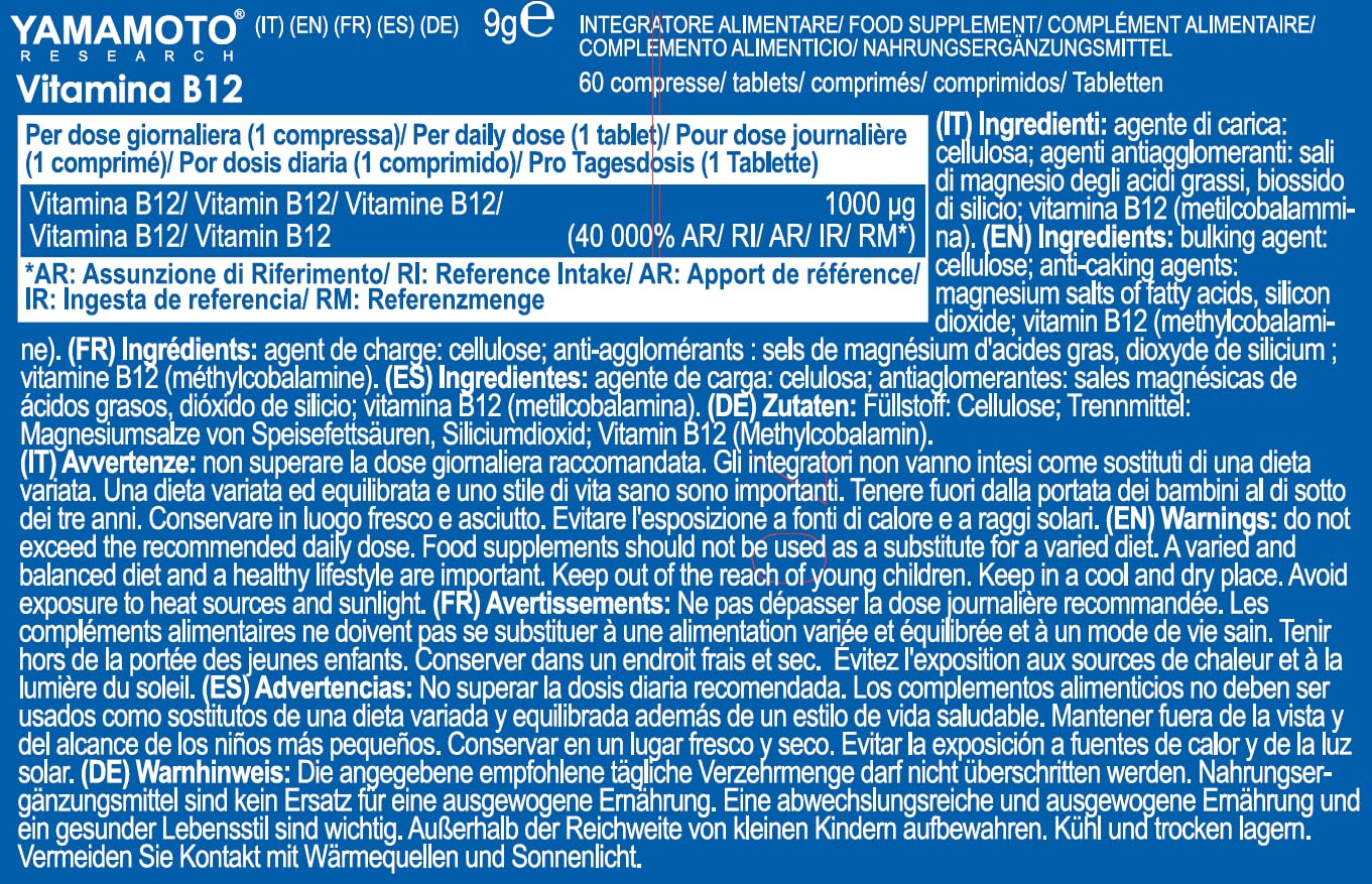 YAMAMOTO Vitamine e Minerali Vitamina B12 compresse 60 unità 1000 mcg metilcobalamina