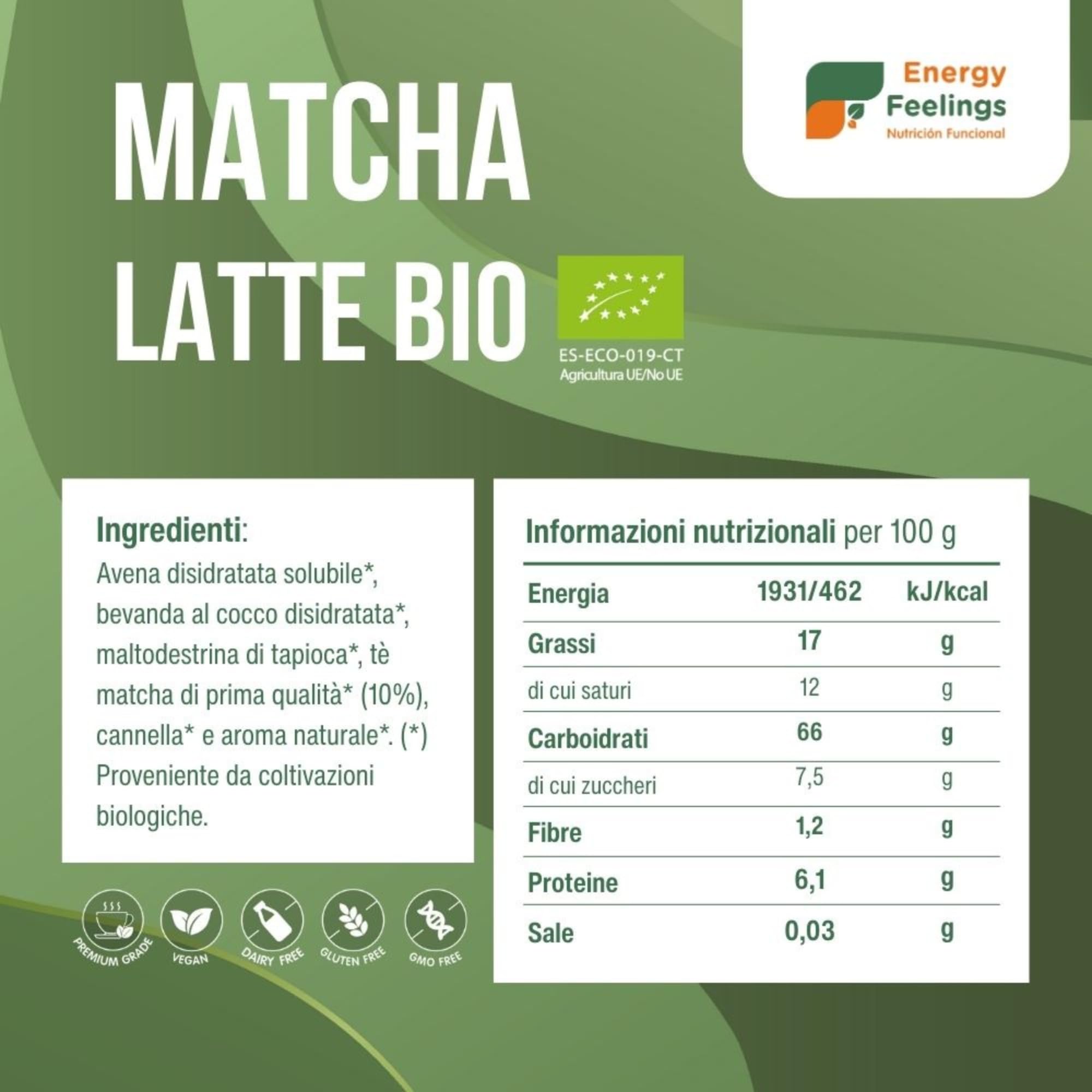 Energy Feelings Batidos Saludables Matcha Latte bevanda matcha bio 200 g vegana