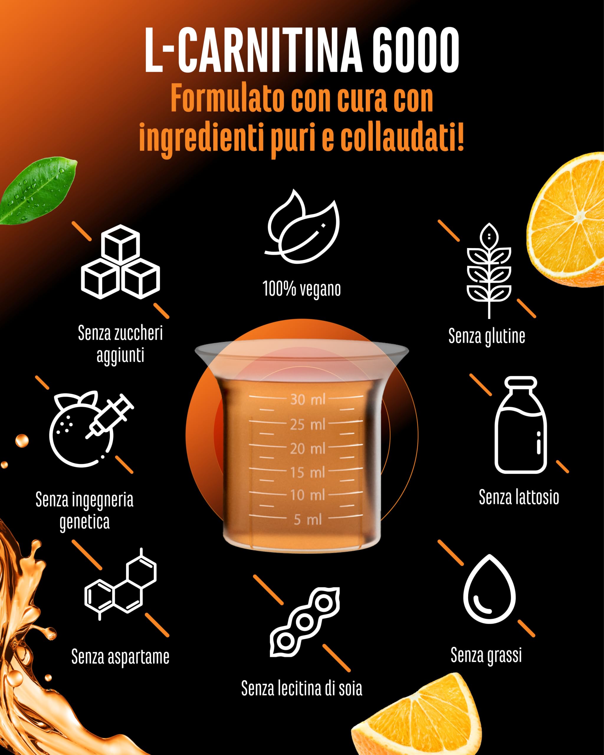 Elite Amino Singles L-Carnitina 6000 Liquido 1000 ml Arancia 6000 mg