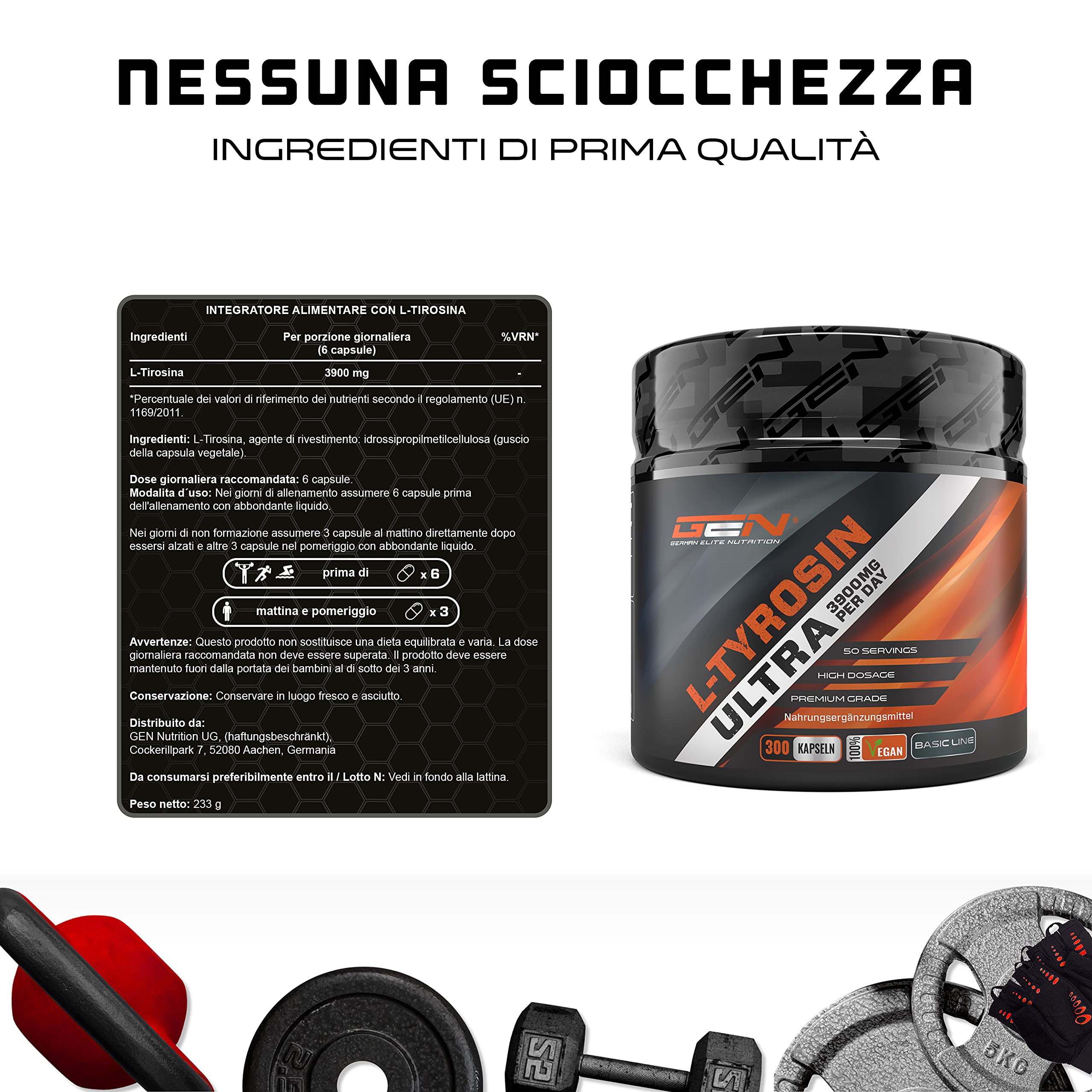 Elite Amino Singles L-Tirosina Ultra capsule vegane 300 da 650 mg da fermentazione vegetale