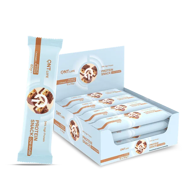 QNT Protein Bars Protein Snack bar barretta proteica Caramel Peanuts 12 × 60 g