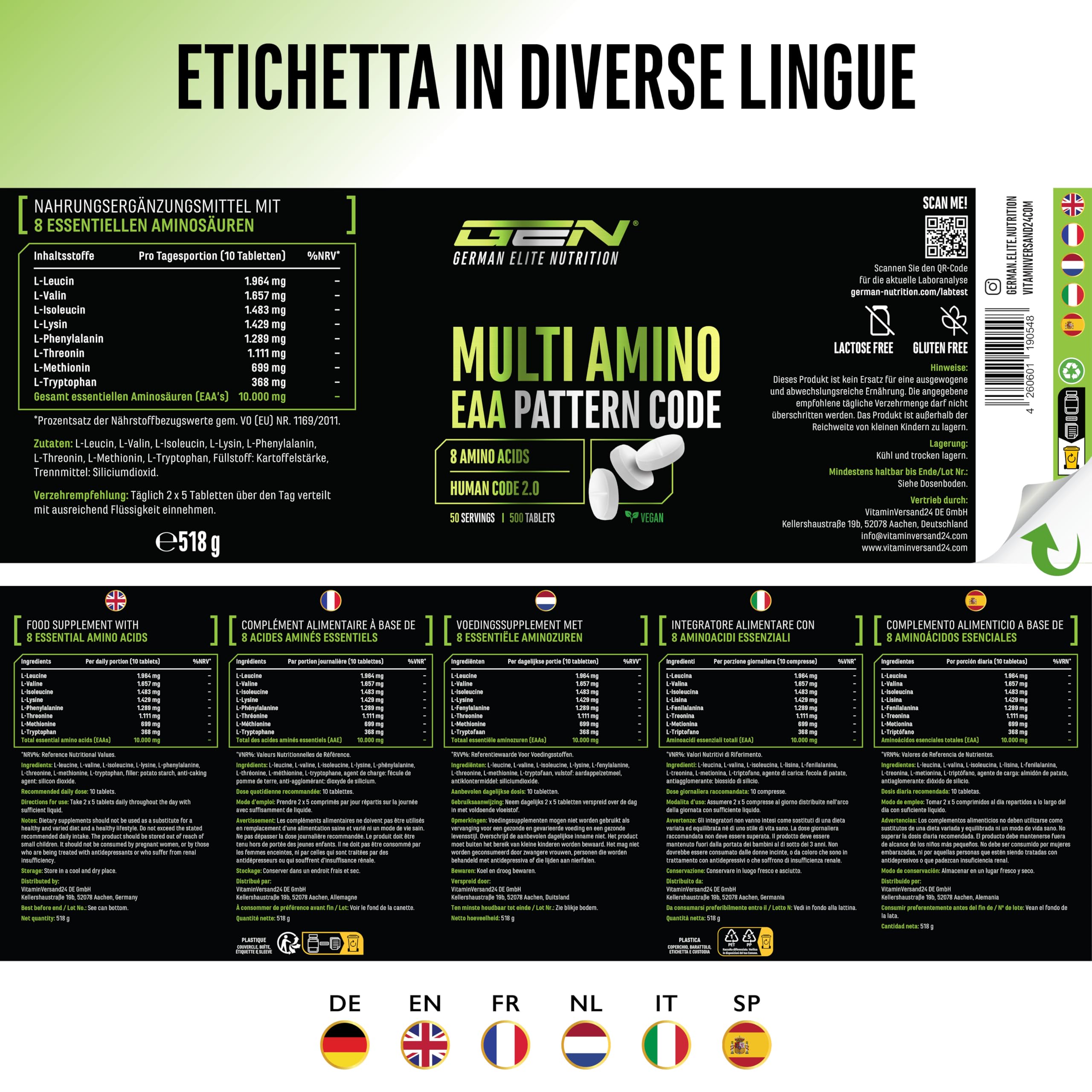 Elite EAA & BCAA Multi Amino-EAA Pattern Code compresse 500 da 1000 mg