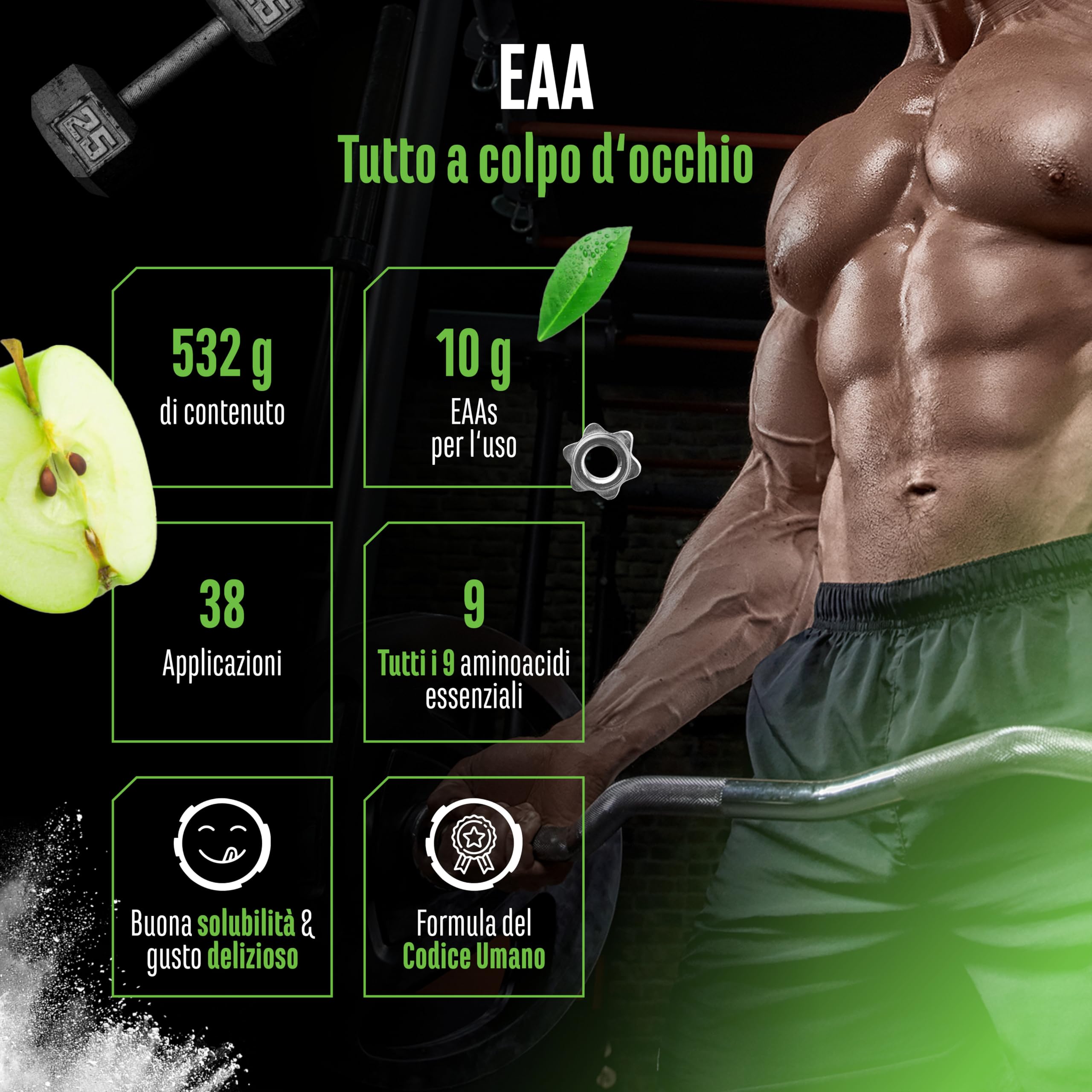 Elite EAA & BCAA Formula Human Code EAA in polvere 532 g Mela Verde vegan