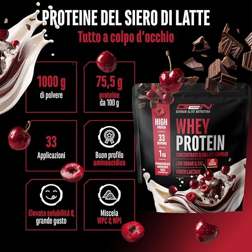 Elite Whey Protein in polvere 1000 g Ciliegia della Foresta Nera con lattasi