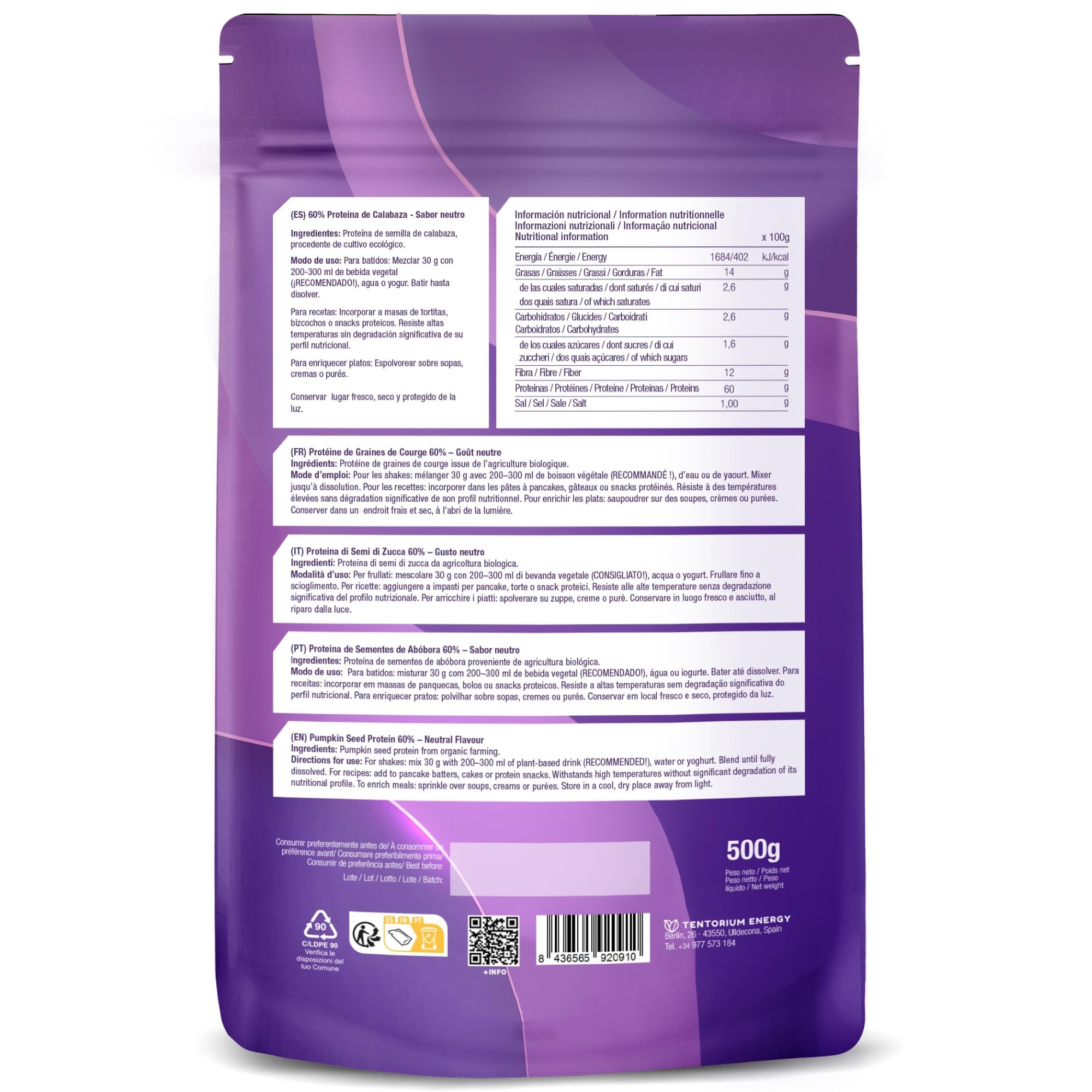 Energy Feelings Proteine vegane e nutrizione sportiva Proteine di Canapa in Polvere BIO 500 g 48% proteine