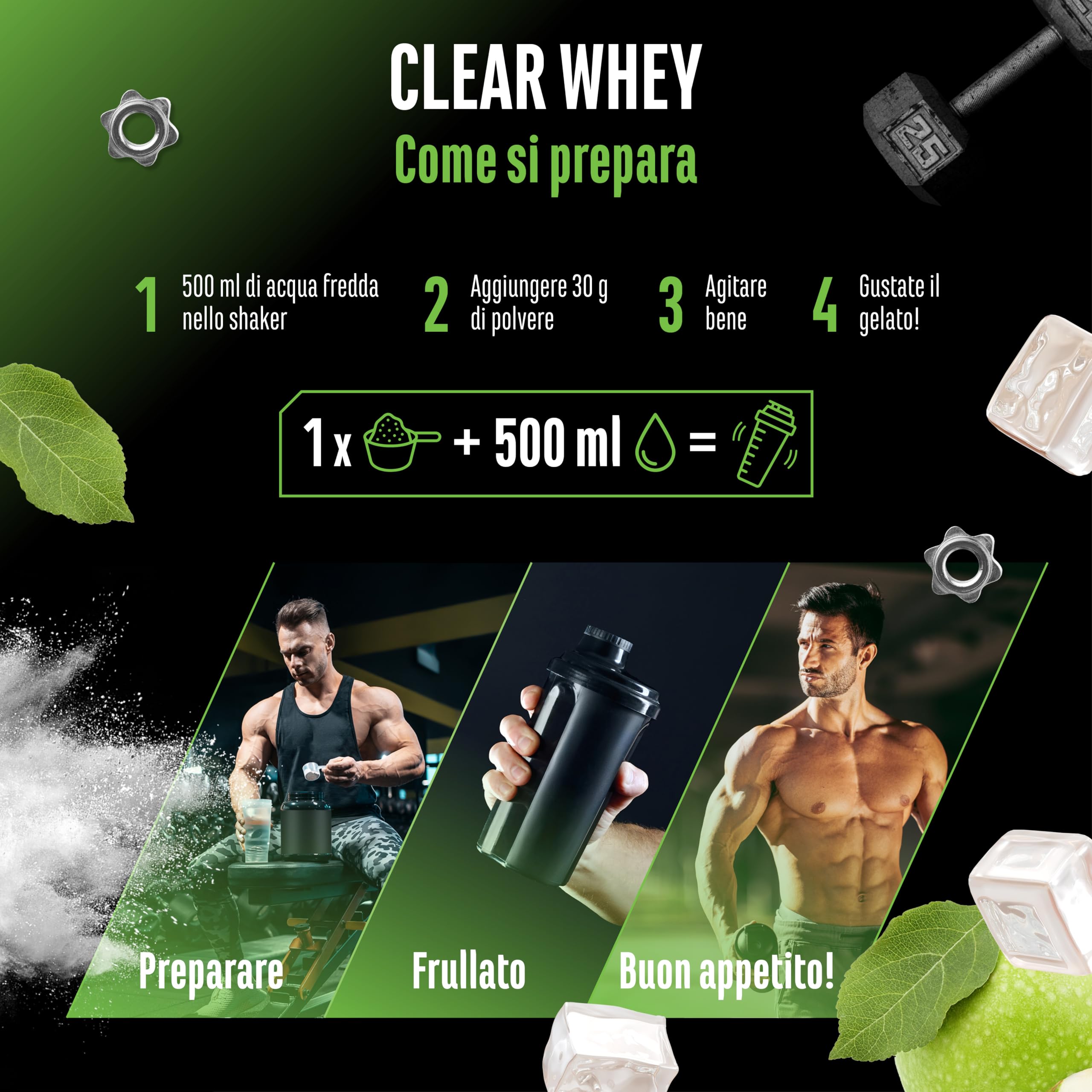 Elite Clear Whey Isolate Protein Shake proteine 900 g mela verde isolate