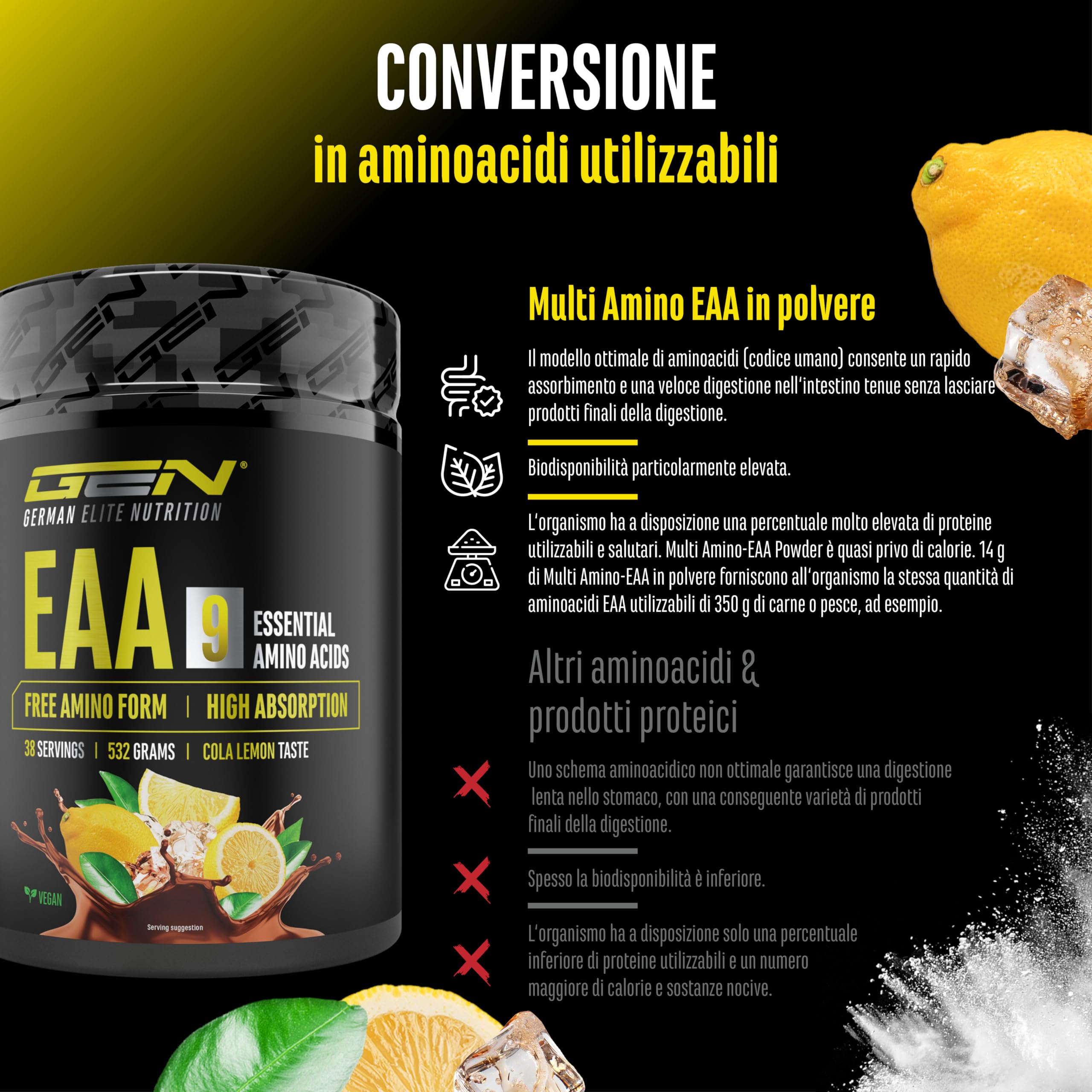 Elite EAA & BCAA EAA in polvere Cola Lemon 532 g vegane