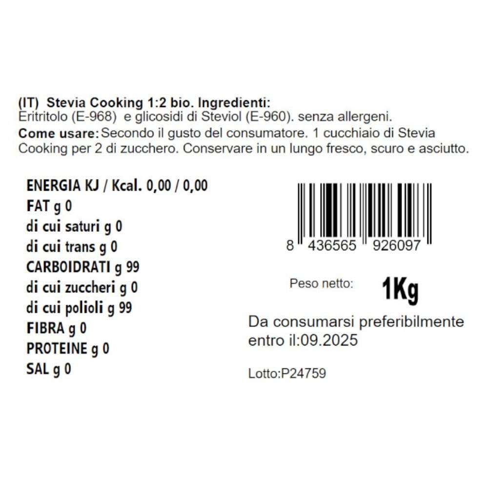 Energy Feelings Endulzantes naturales Stevia Cooking BIO 1:2 dolcificante 1 kg biologico
