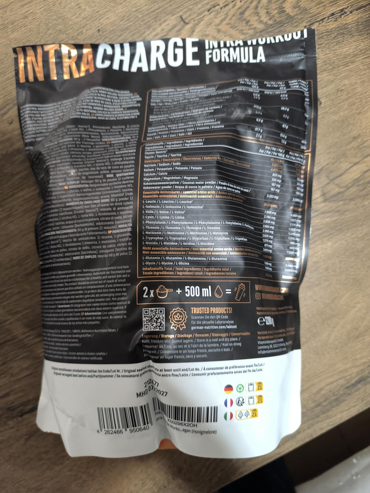 Elite Pre-Workout & Pump Intra Charge Workout Drink bevanda in polvere 1,2 kg Honeydew Melon