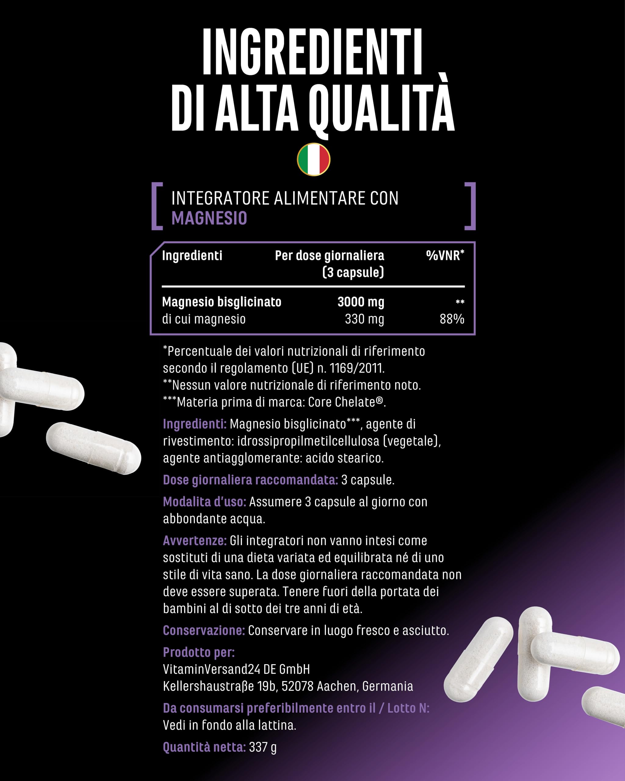 Elite Vitamins, Minerals & Hydration Magnesio Bisglicinato capsule 300 vegane
