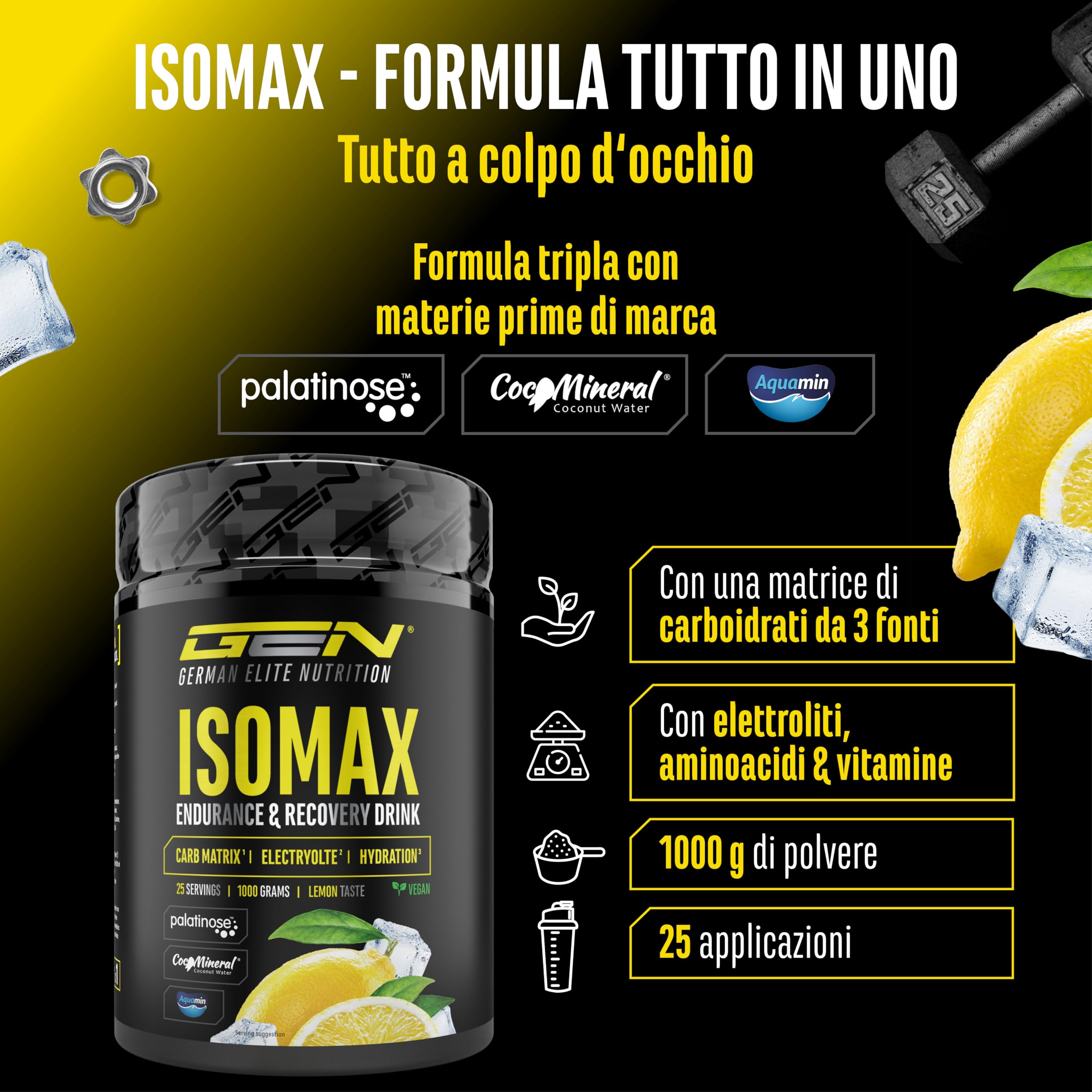 Elite Vitamins, Minerals & Hydration Isomax bevanda isotonica limone 1000 g vegana