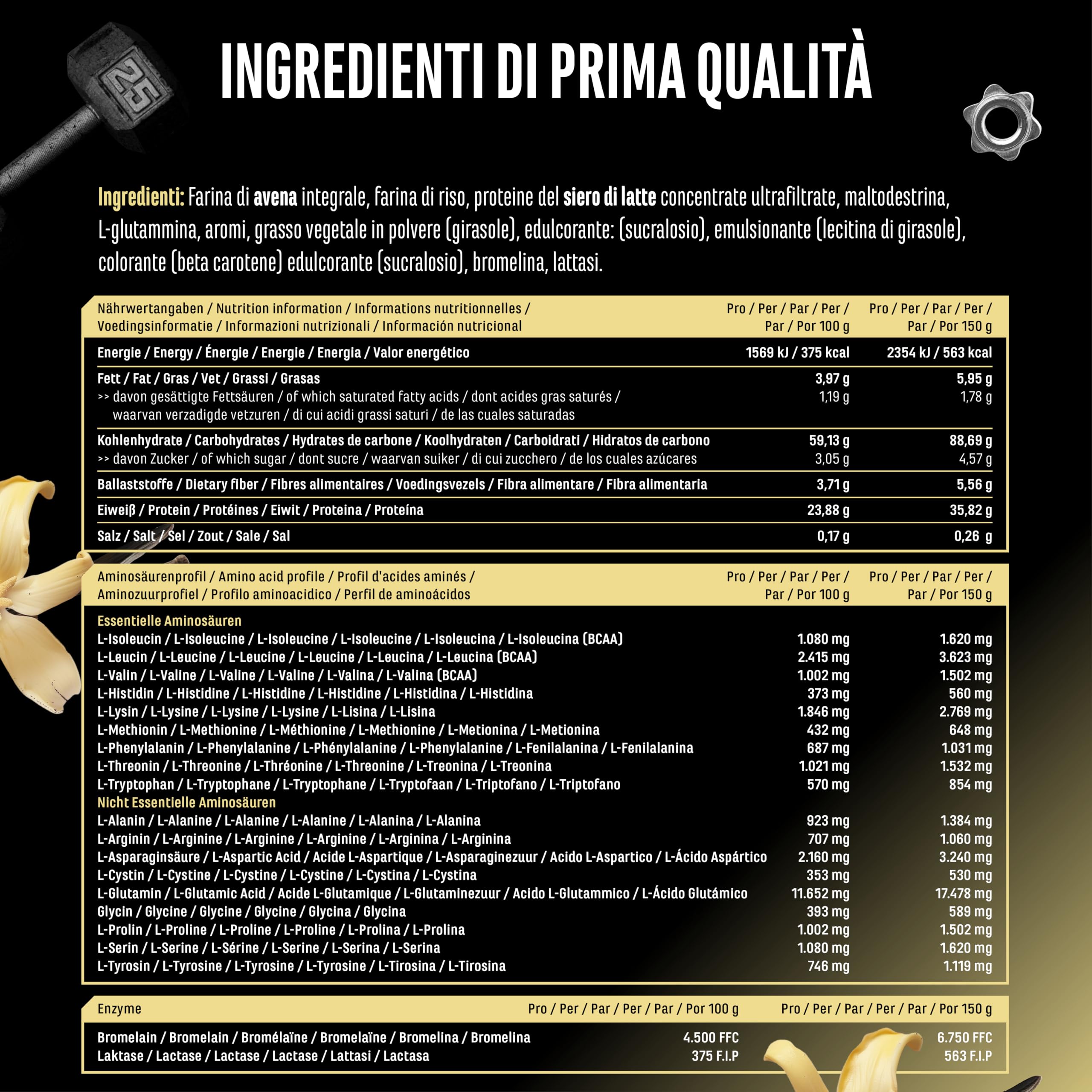 Elite Carbs & Mass Gainers Clean Weight Gainer gainer Vaniglia 3 kg 36 g proteine