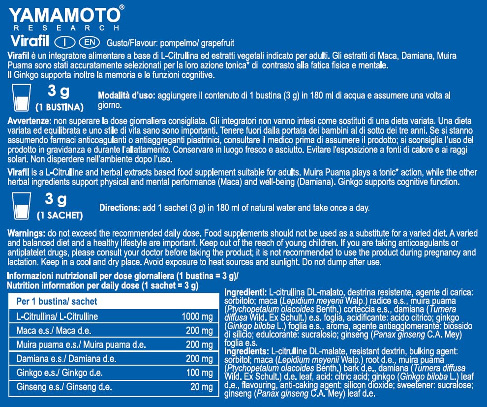 YAMAMOTO Aminoacidi e BCAAs Virafil bustine 12 x 3 g pompelmo