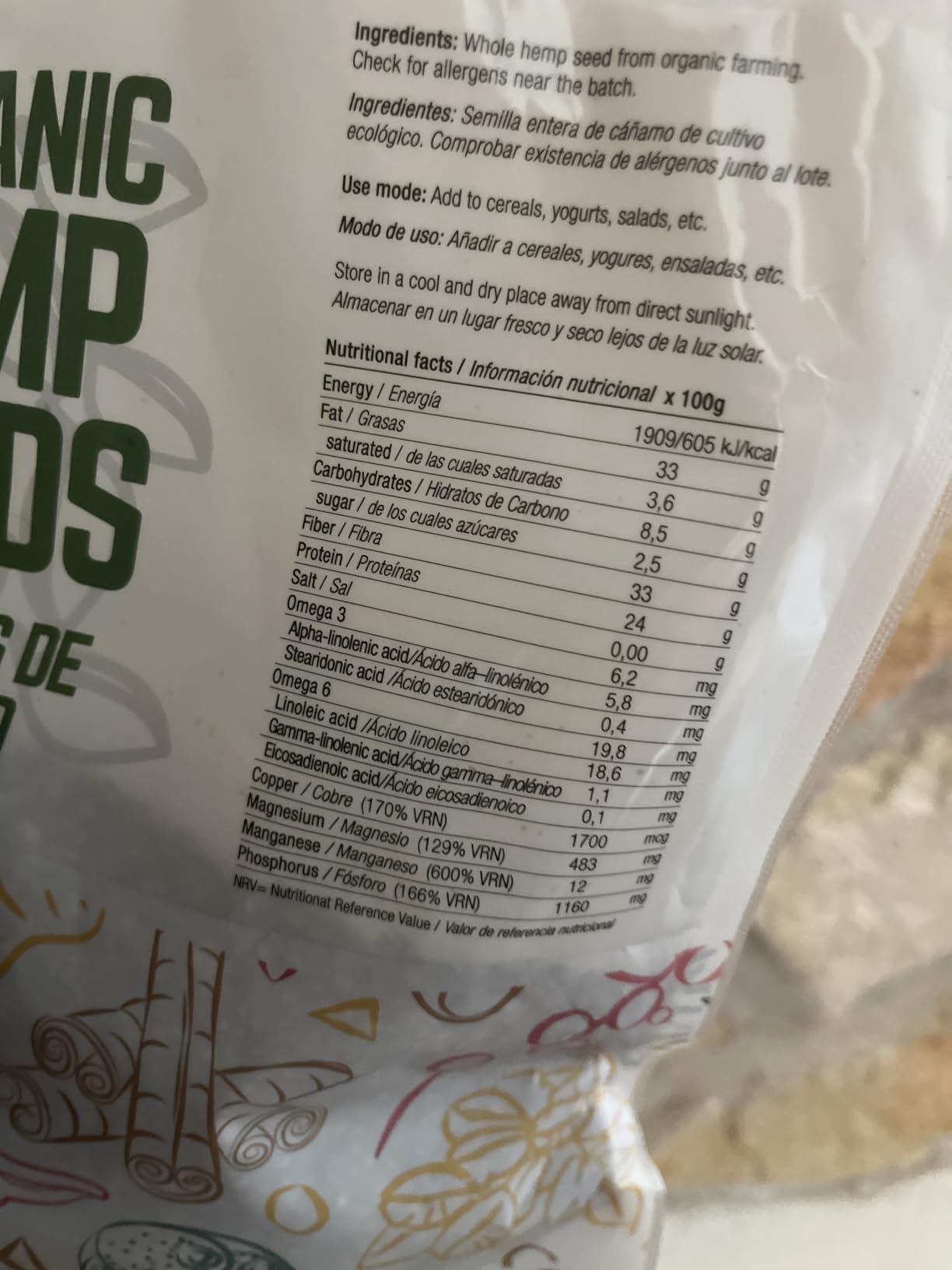Energy Feelings Dietética & Suplementos Semi di Canapa Interi BIO Certificati 1 kg, 30% proteine