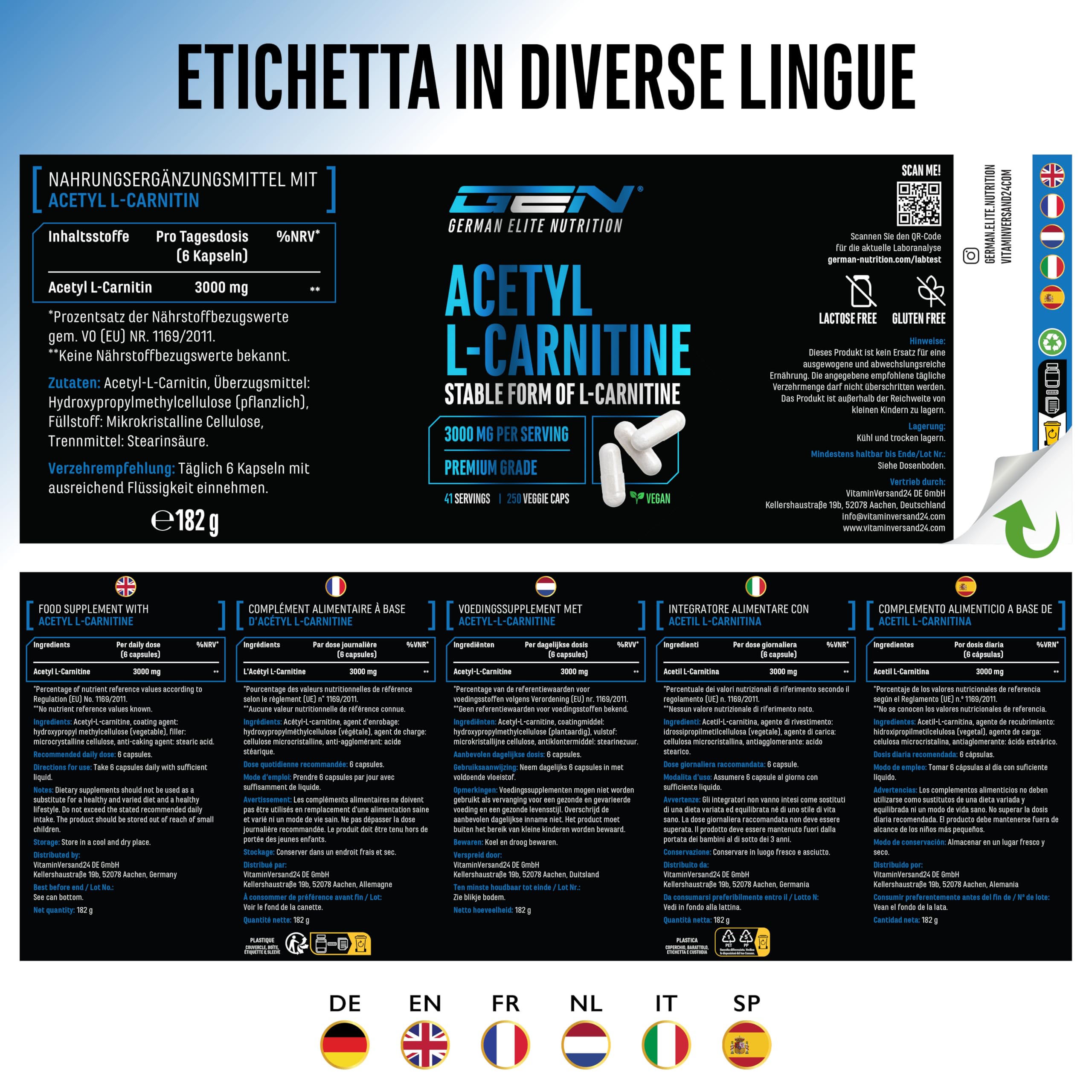 Elite Amino Singles Acetyl-L-Carnitina capsule vegane 250 da 500 mg