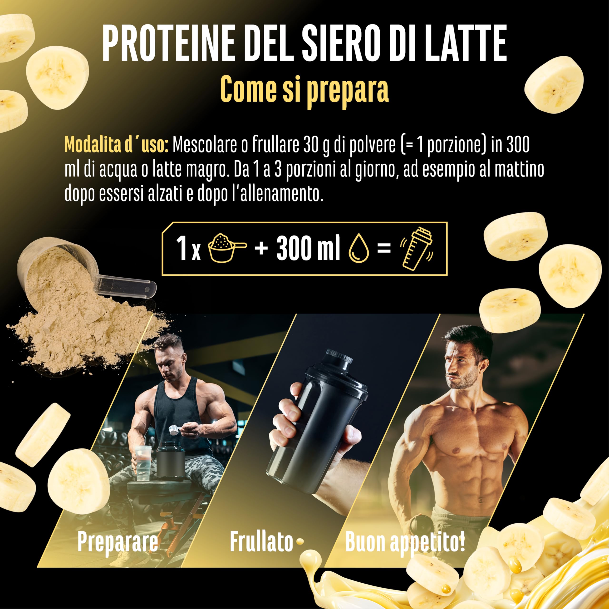 Elite Whey Protein in Polvere proteine gusto Frullato alla Banana 1000 g con lattasi