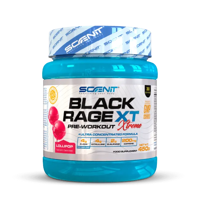 Scenit Nutrition Potenziatori sportivi Black Rage Xtreme pre workout 450 g piruleta 200 mg caffeina