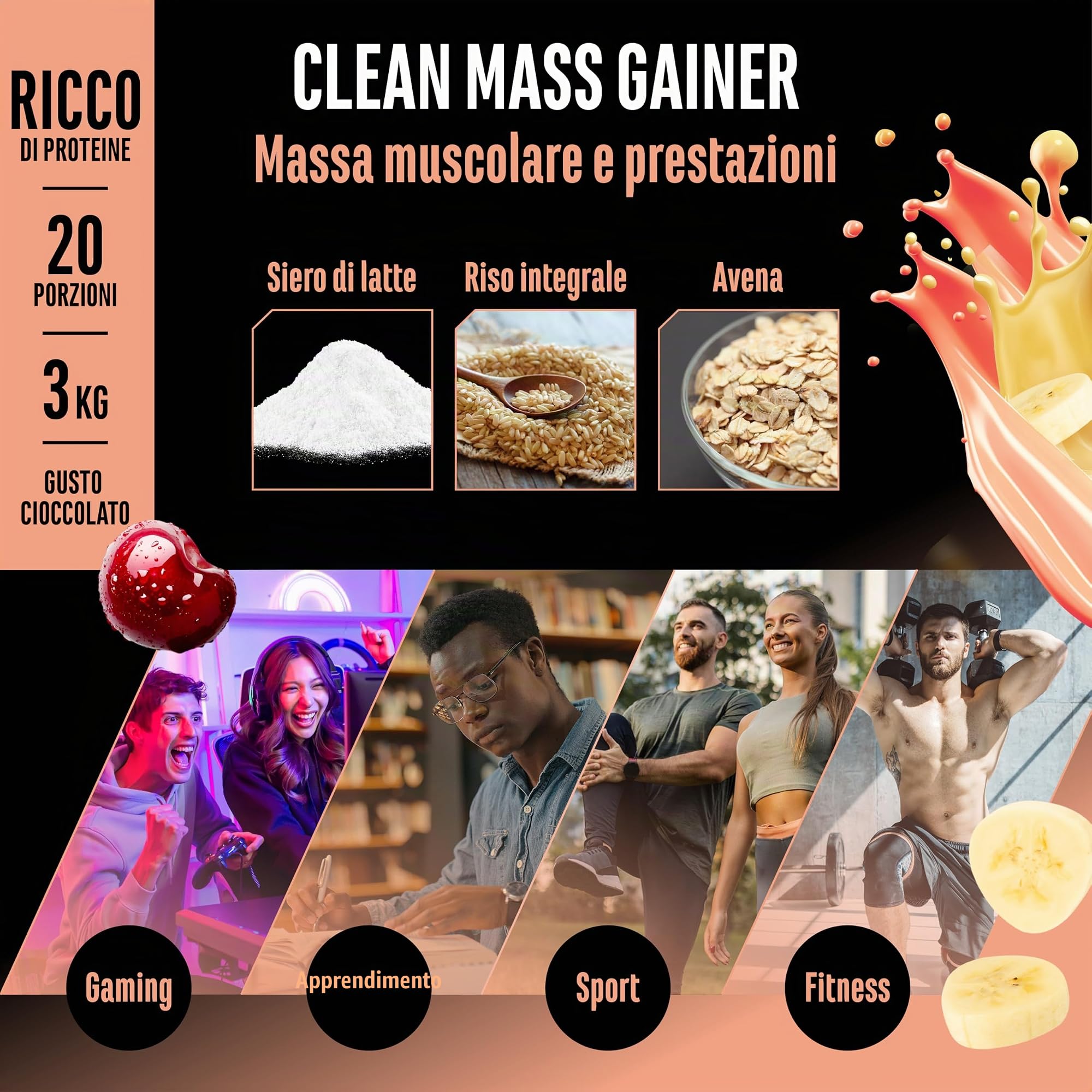 Elite Carbs & Mass Gainers Clean Weight Gainer mass gainer 3 kg Cerry & Banana