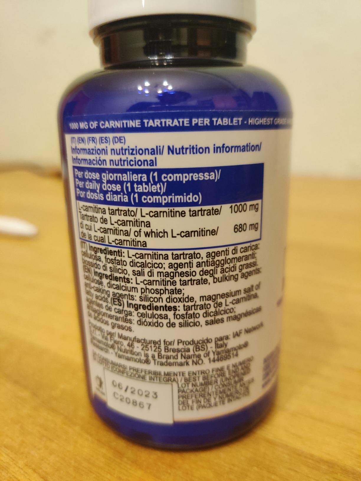 YAMAMOTO Aminoacidi e BCAAs Carnitine 1000 integratore carnitina 90 compresse 1000 mg