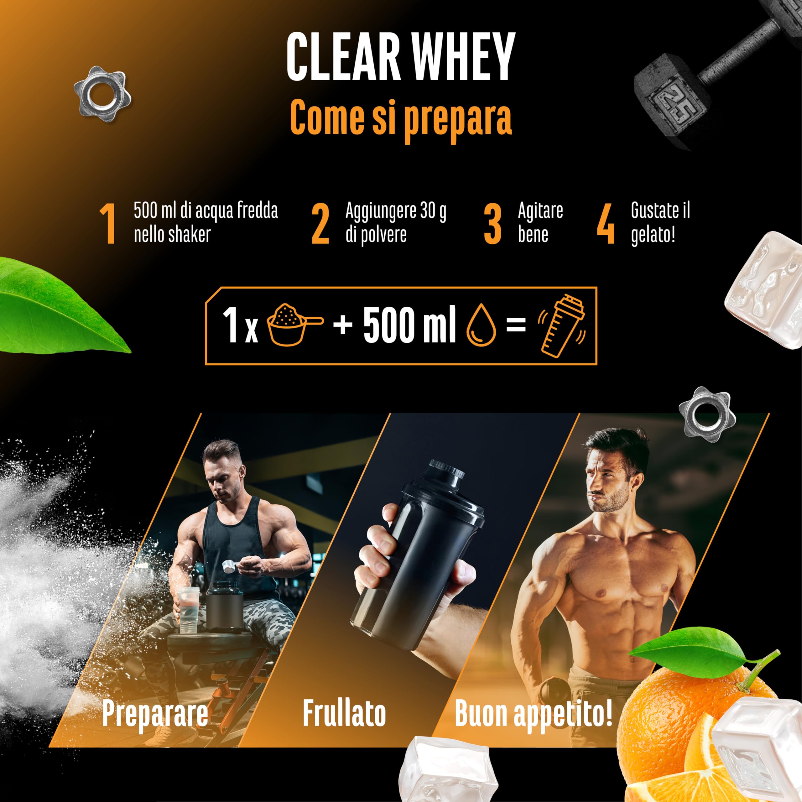 Elite Clear Whey Isolate Protein Shake 900 g Arancia Fresca 24 g proteine
