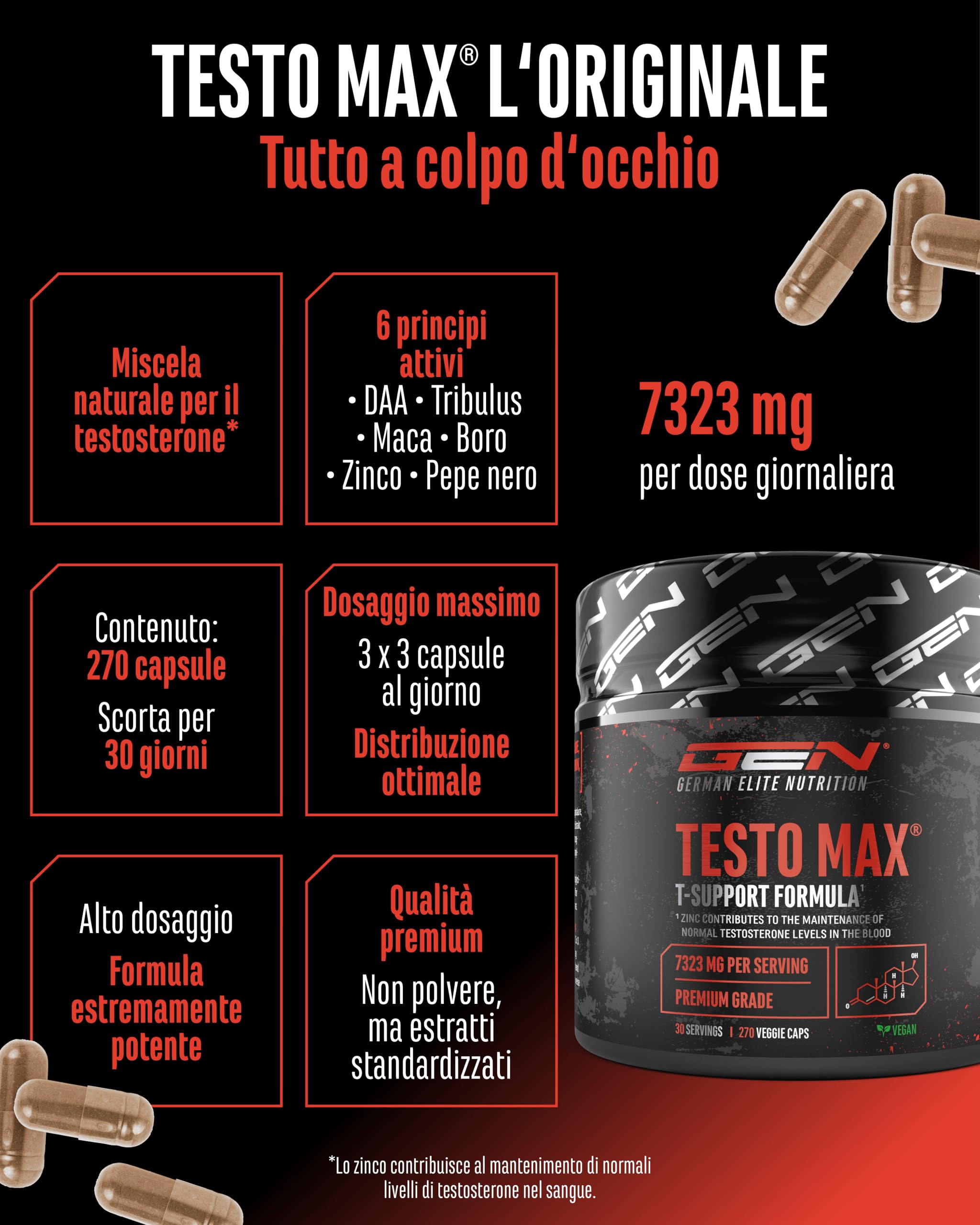 Elite Testo & Vitality Botanicals Testo MAX capsule 270 vegan con zinco