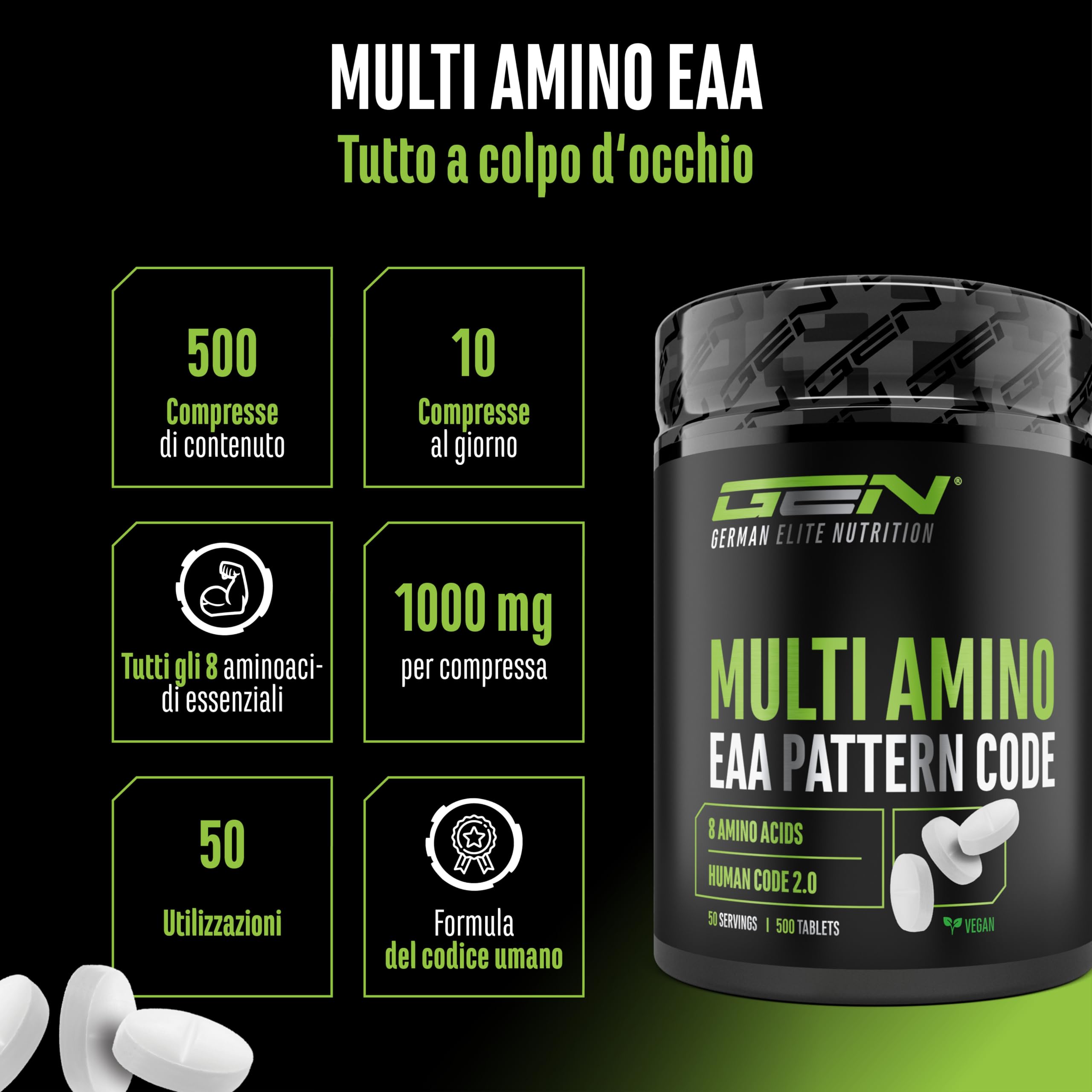 Elite EAA & BCAA Multi Amino-EAA Pattern Code compresse 500 da 1000 mg