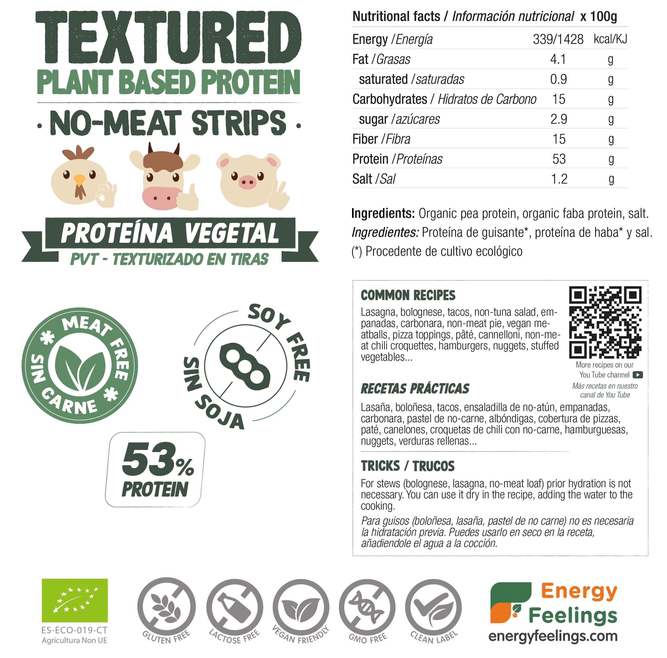 Energy Feelings Strisce Proteiche di Piselli Testurizzati strisce 400 g bio