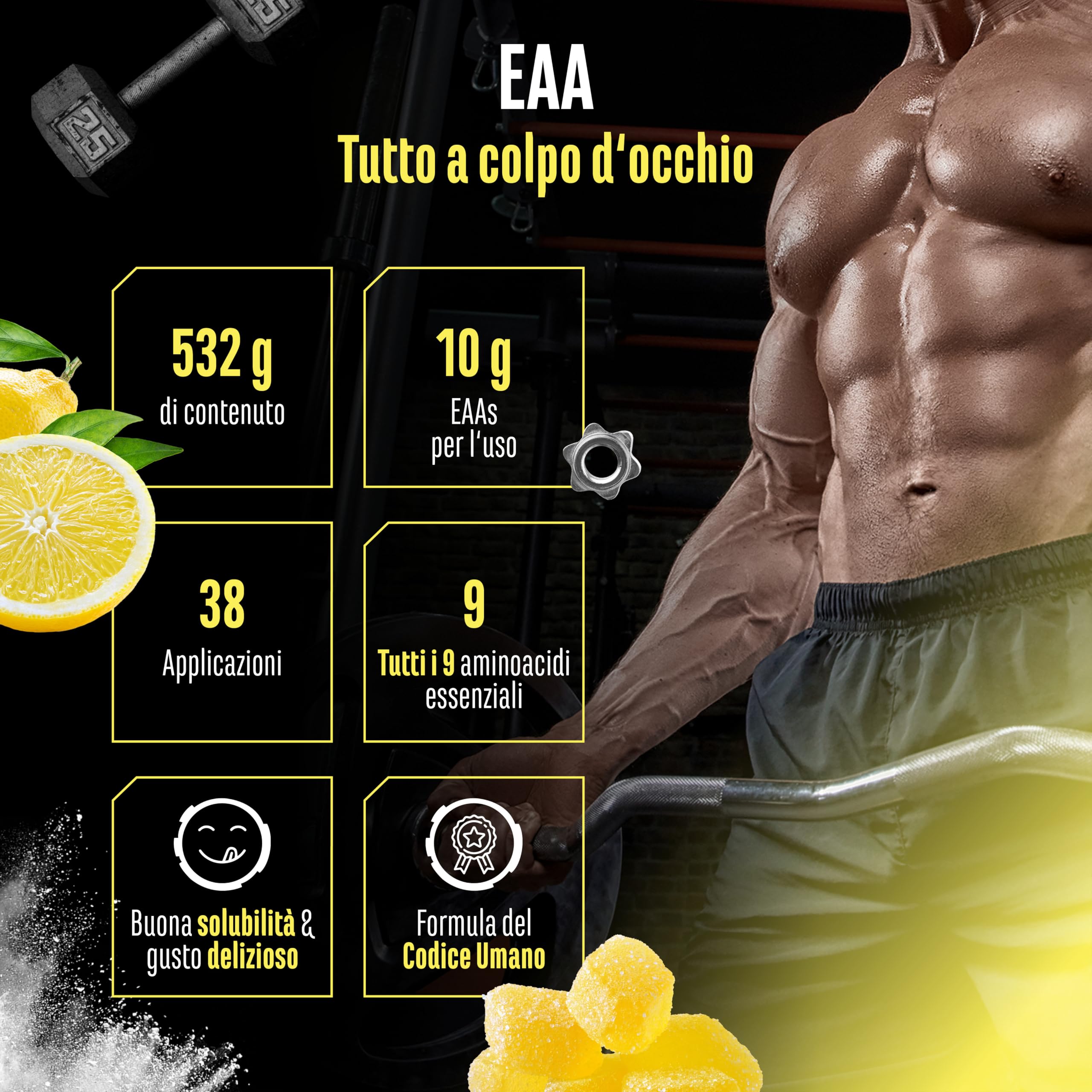 Elite EAA & BCAA Human Code EAA in polvere 532 g caramella al limone vegana