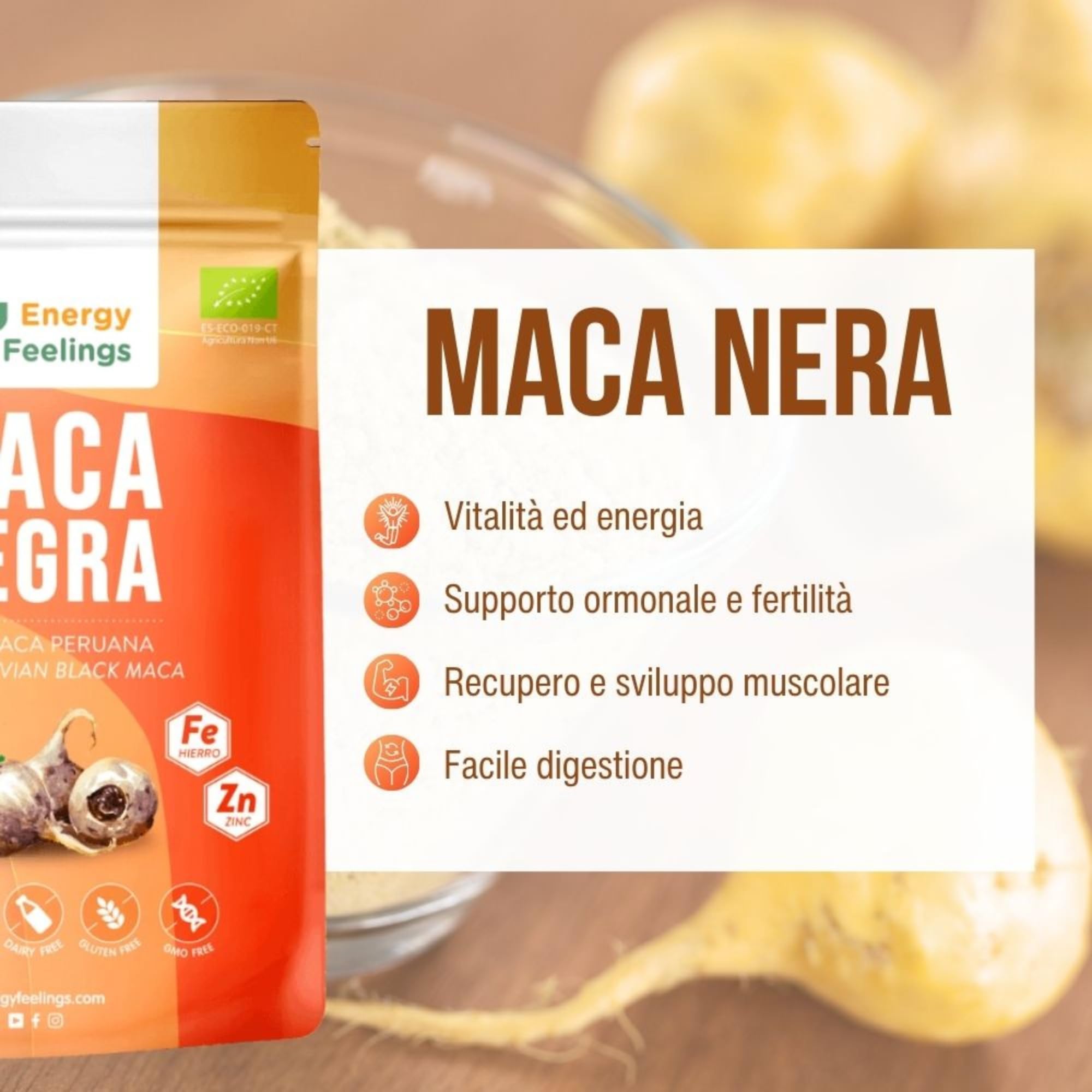 Energy Feelings Dietética & Suplementos Maca Nera in polvere Bio 500 g