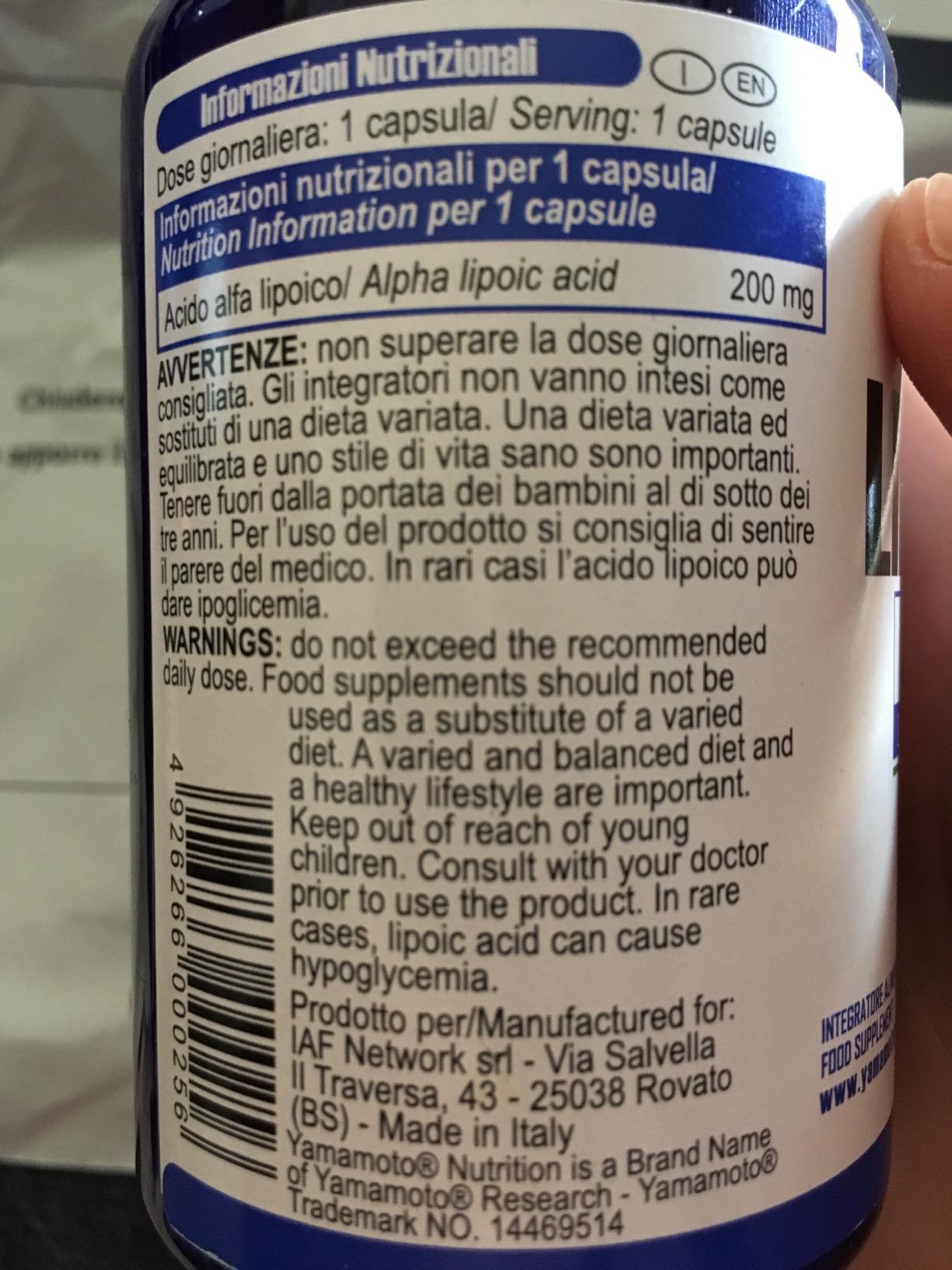 YAMAMOTO Antiossidanti Alpha LIPOIC ACID capsule 200 mg 100 capsule