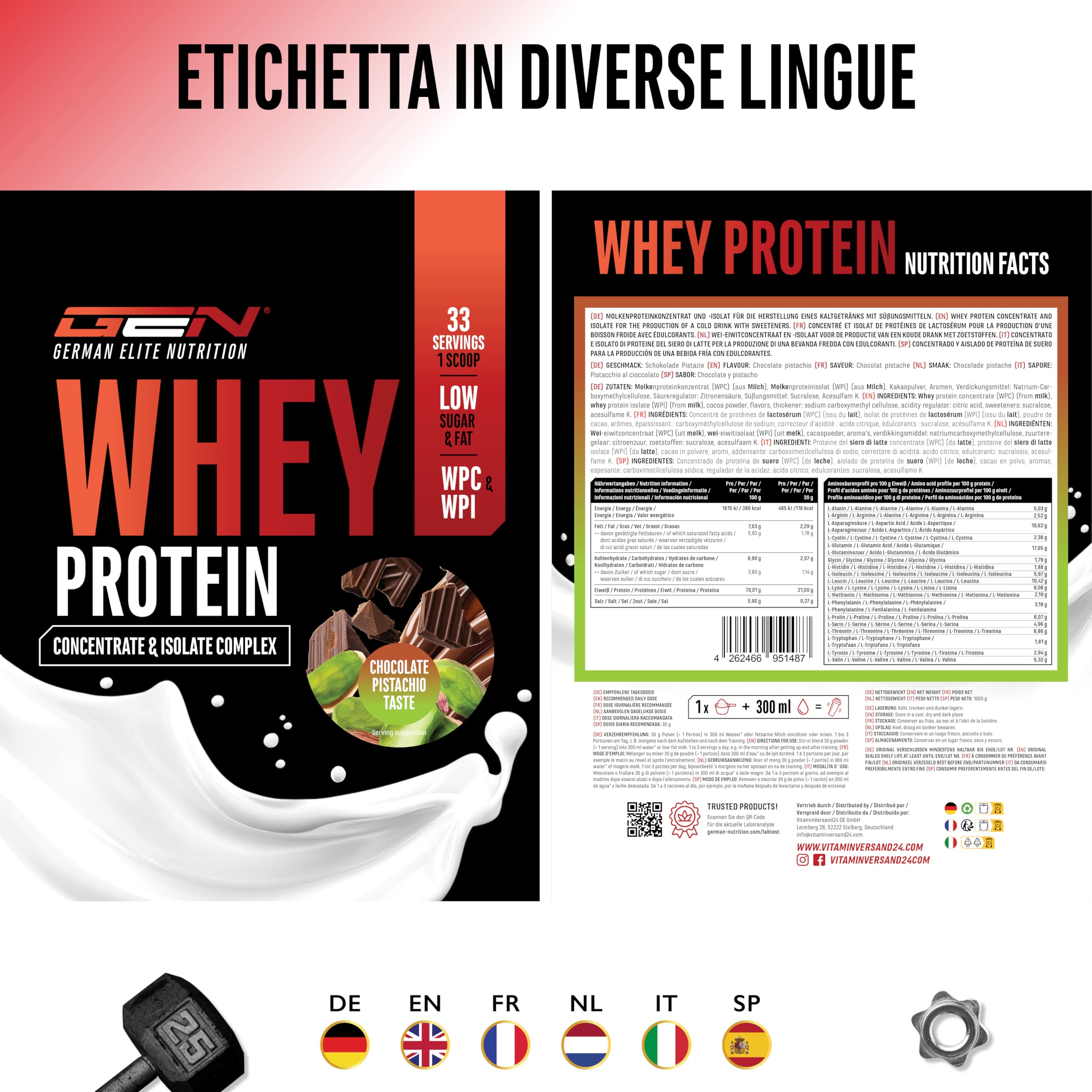 Elite Whey Protein Complex proteine in polvere 1000 g Cioccolato al pistacchio
