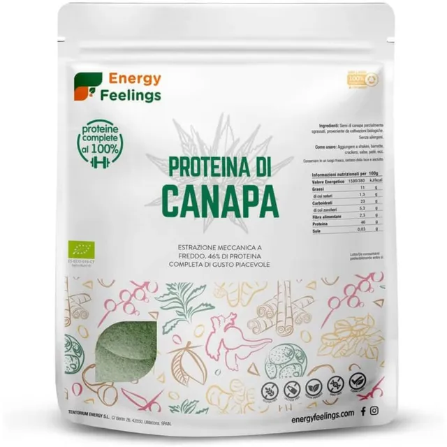 Energy Feelings Proteine vegane e nutrizione sportiva Proteine di Canapa in Polvere BIO 500 g 48% proteine