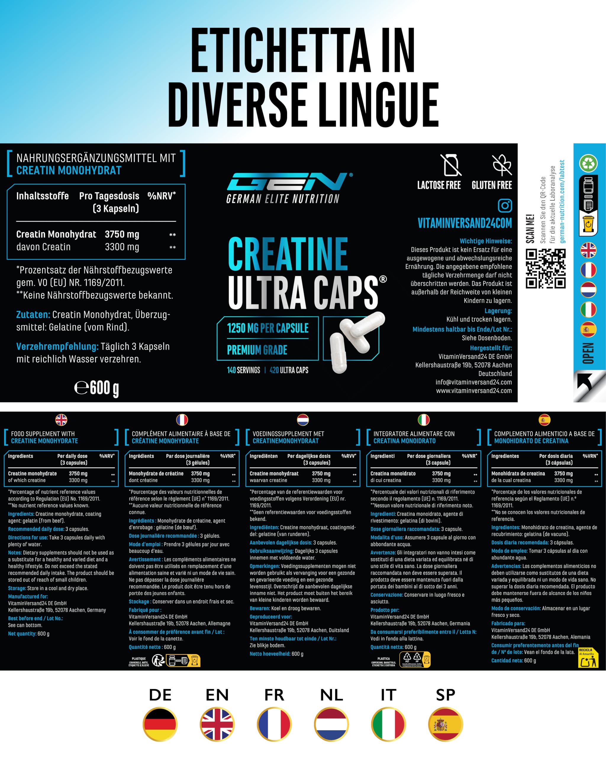 Elite Creatine Ultra Caps® capsule 420 pezzi monoidrato