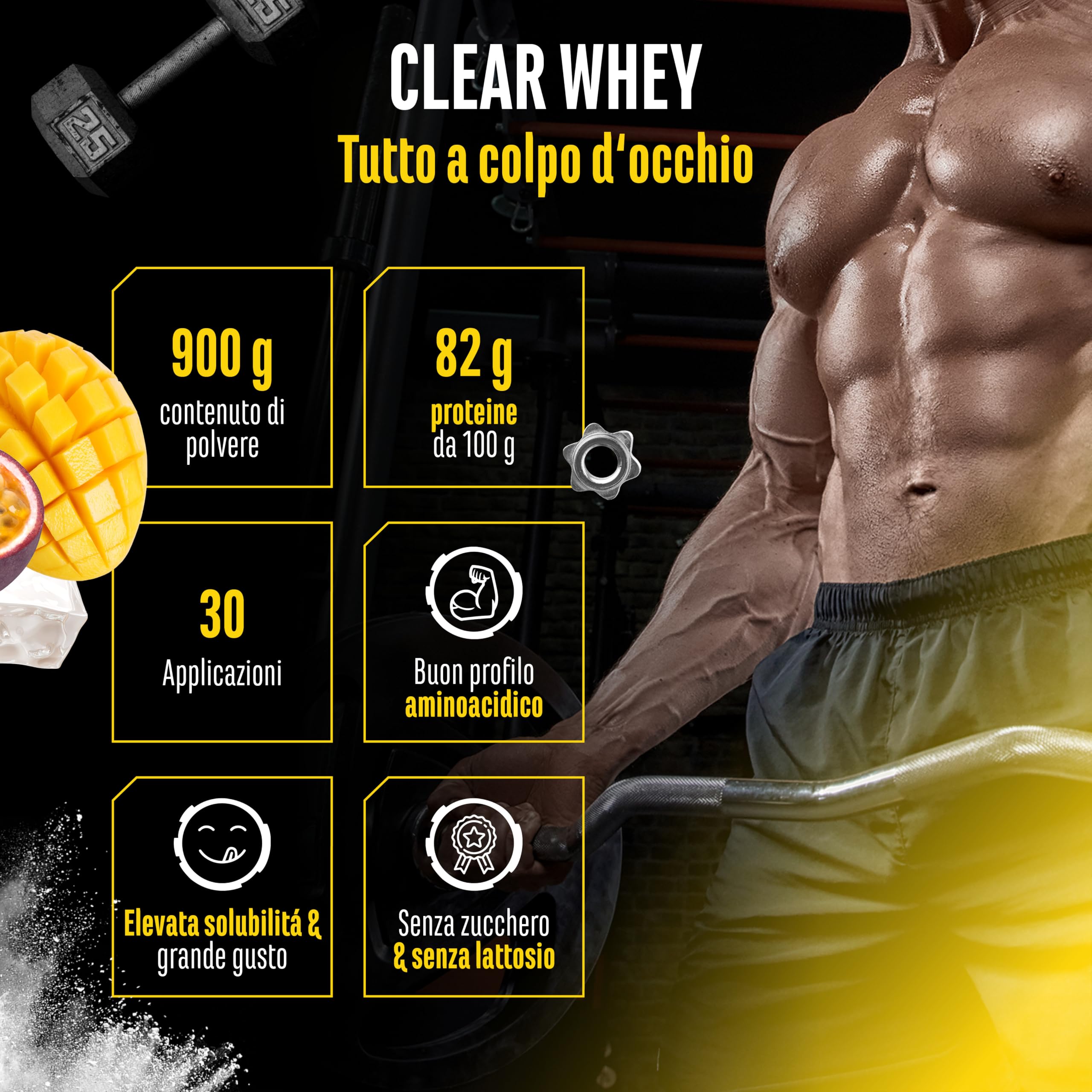 Elite Clear Whey Isolate Protein Shake proteine Tropical 900 g senza lattosio