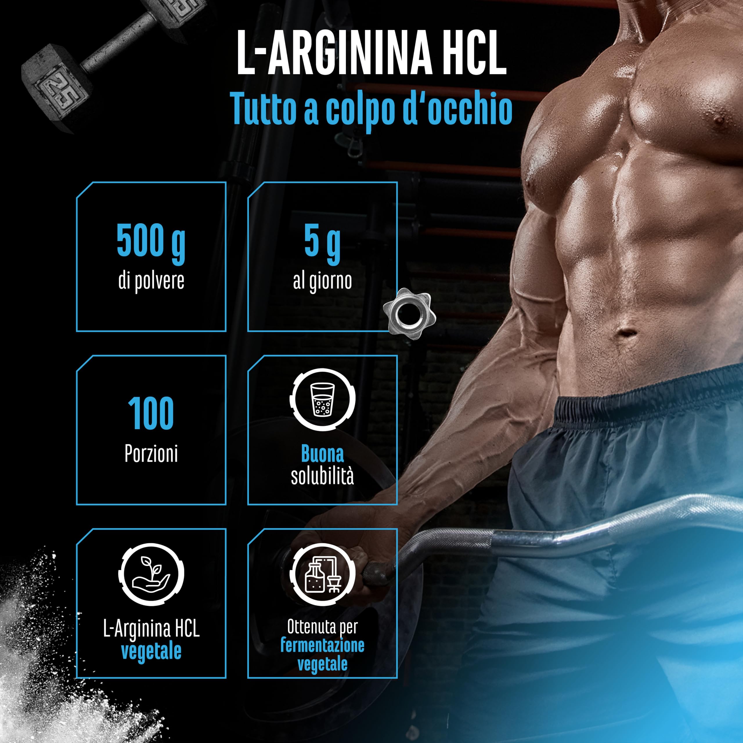 Elite Amino Singles L-Arginina HCL integratore in polvere 500 g origine vegetale