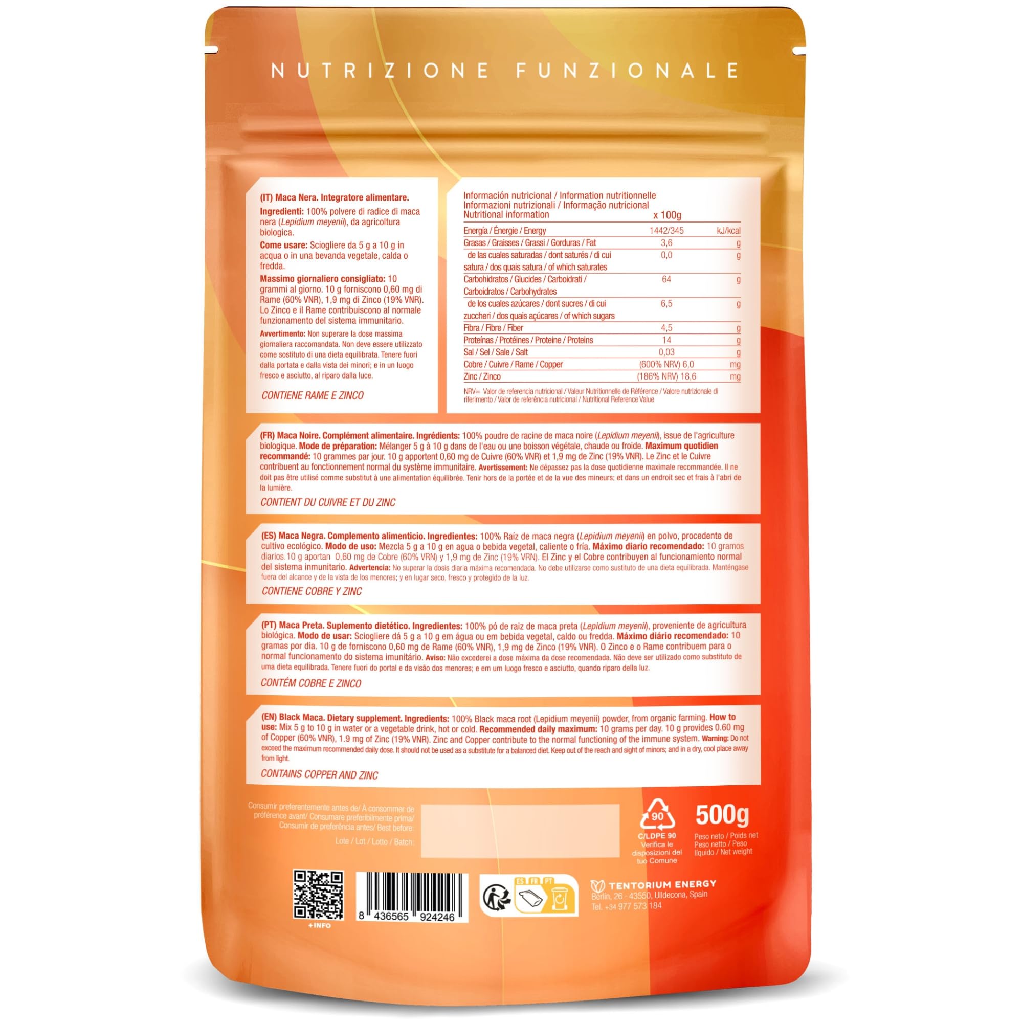 Energy Feelings Dietética & Suplementos Maca Nera in polvere Bio 500 g